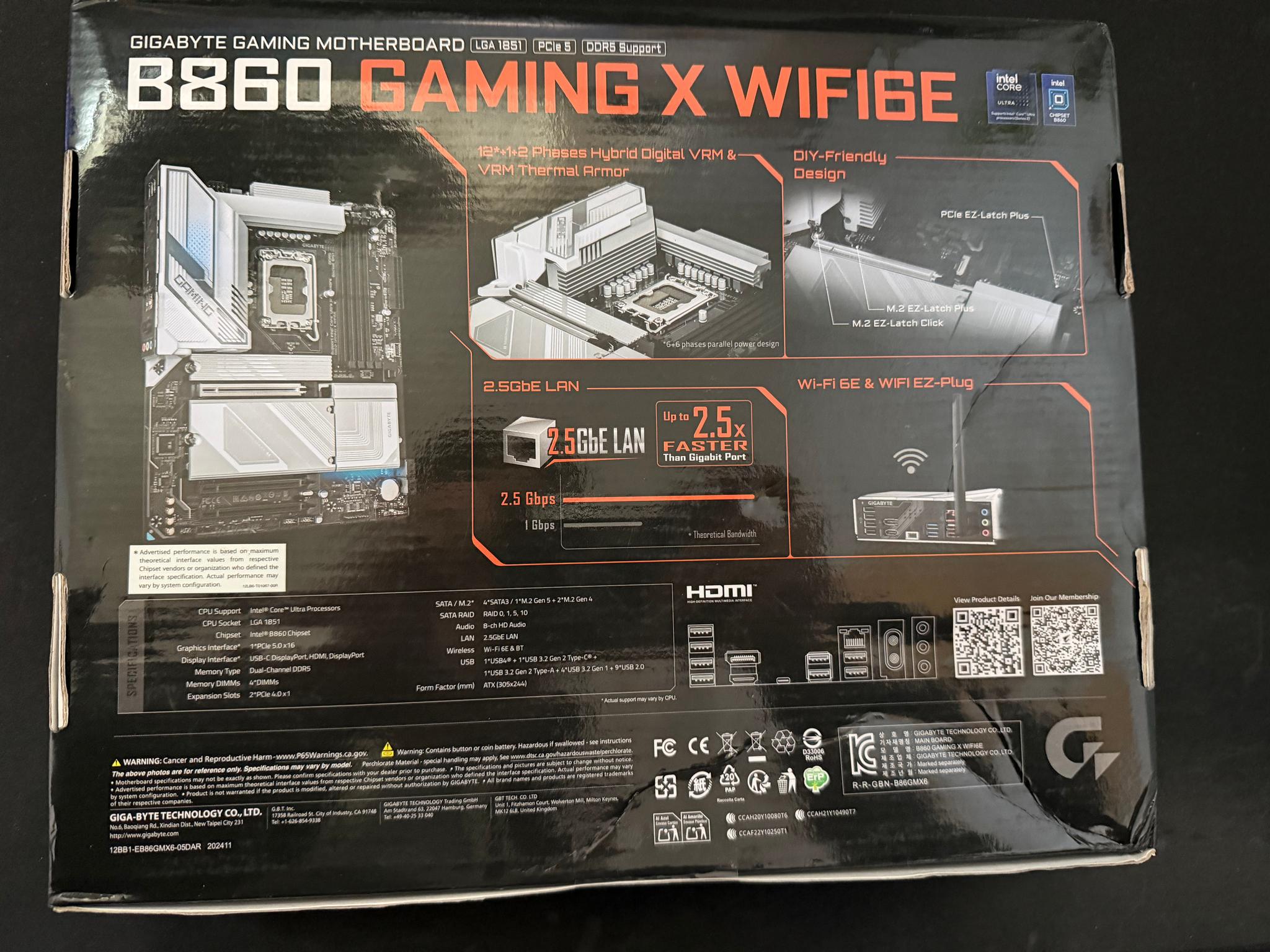 GIGABYTE B860 GAMING X WIFI6E Intel Core Ultra (Series 2) LGA 1851 Motherboard,