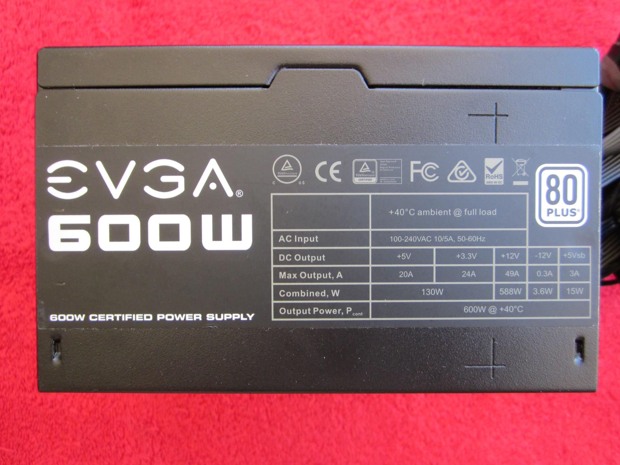 EVGA 600 W1, 80+ WHITE 600W, Power Supply 100-W1-0600-RX