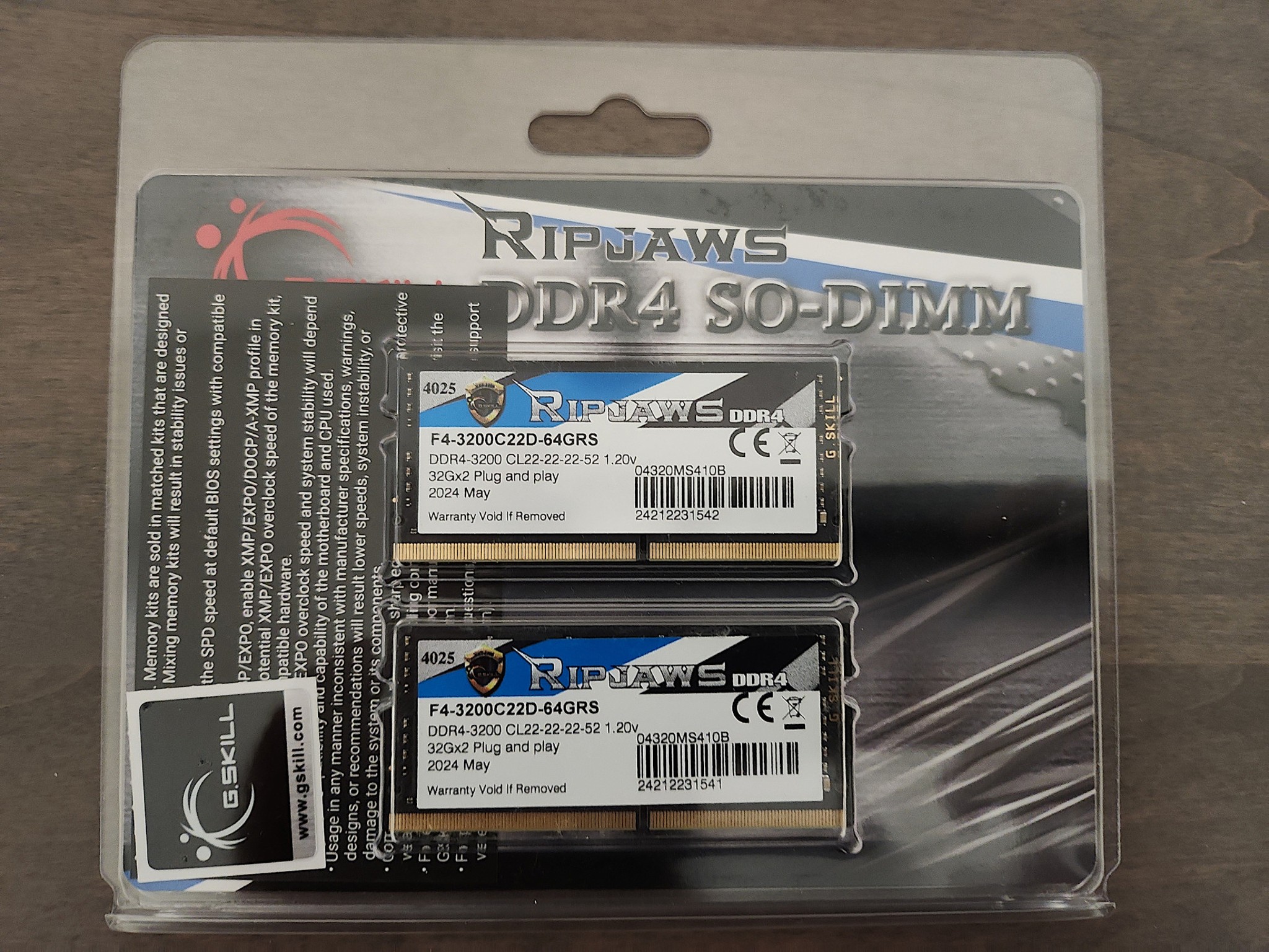 G.Skill 64GB (32x2) 3200 DDR4 SODIMM Laptop Ram