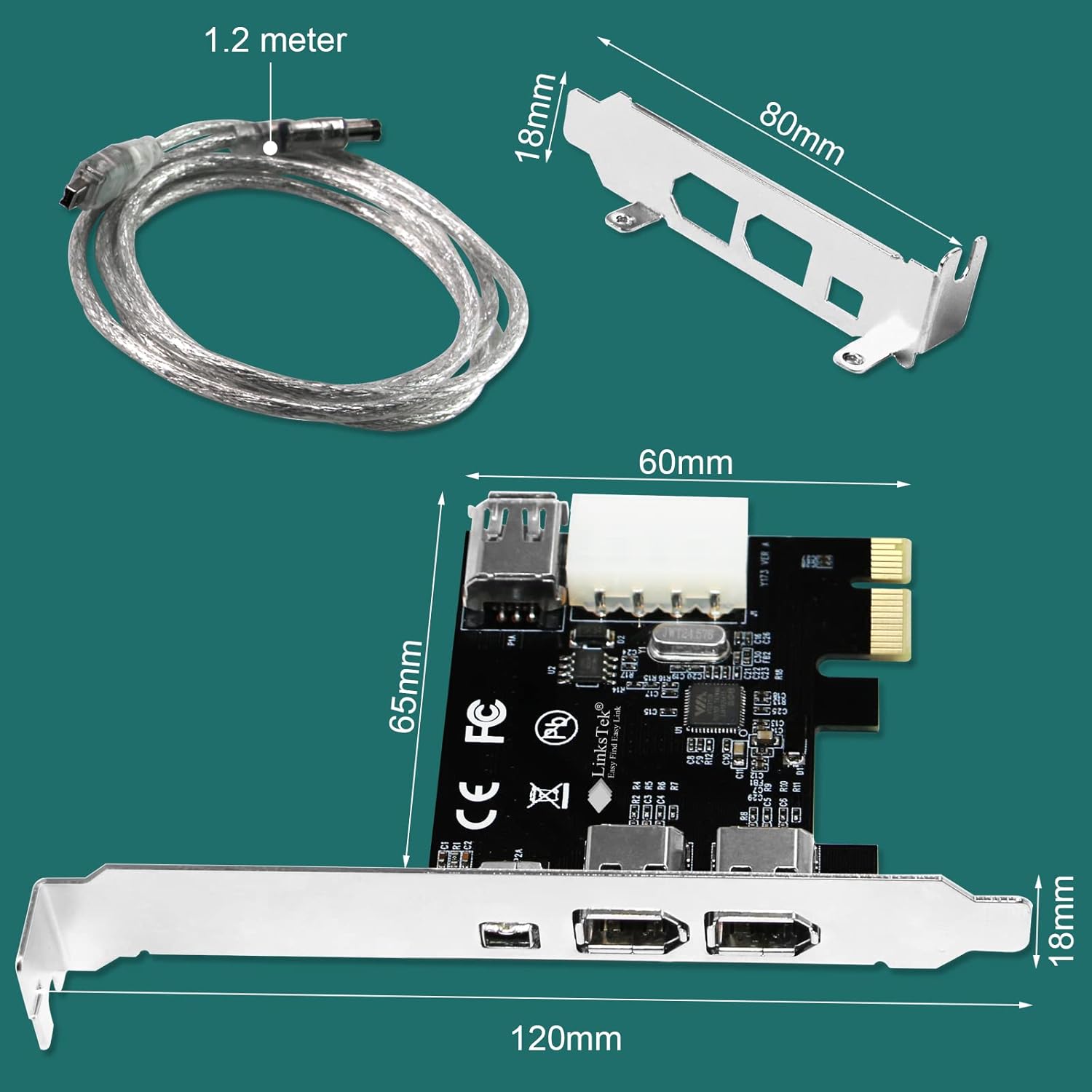 Firewire Card Internal Firewire Port Cards 1394A PCIE 4-Ports FireWire 400 Expansion Card