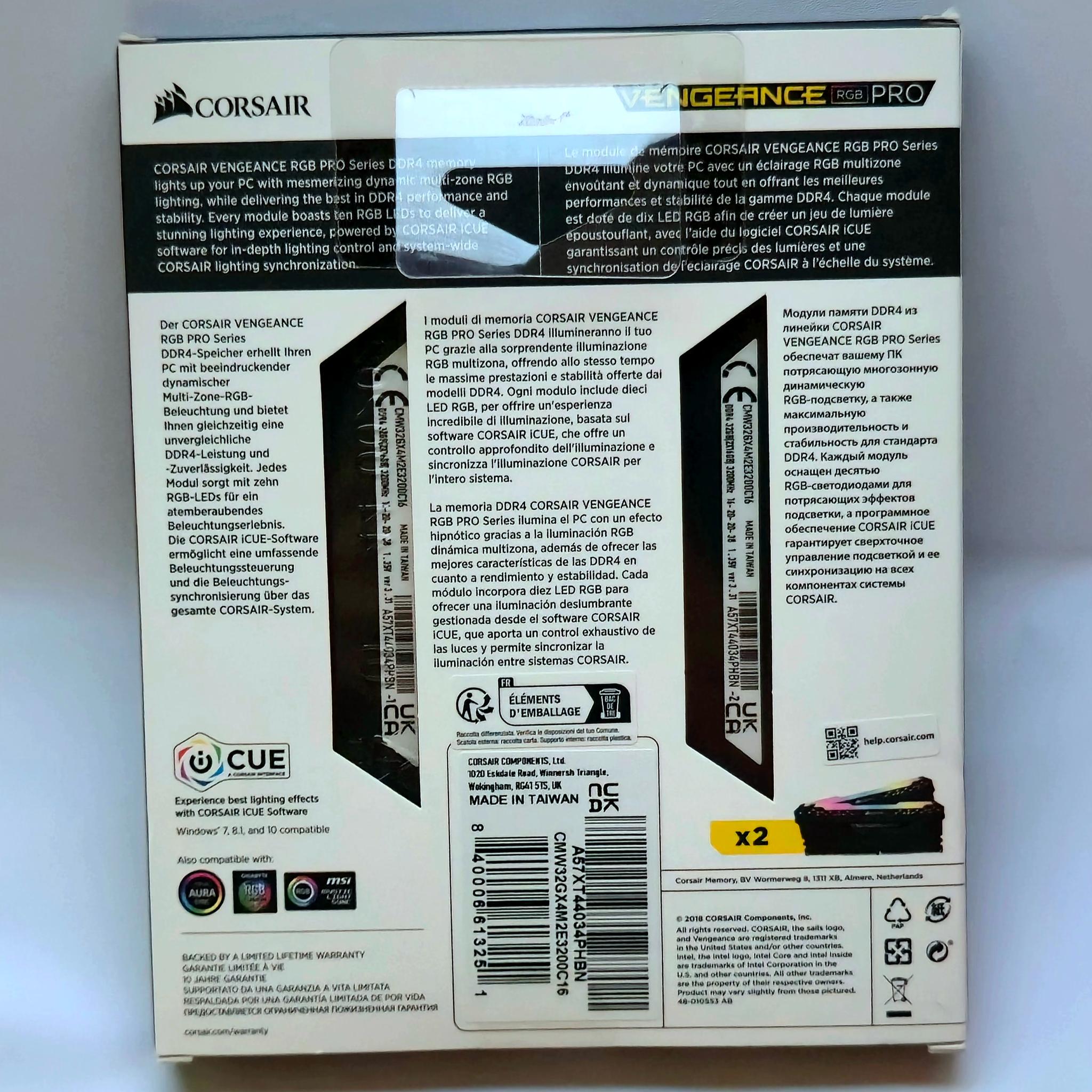 Corsair Vengeance RGB Pro 32gb (2x16) DDR4 3200MHz