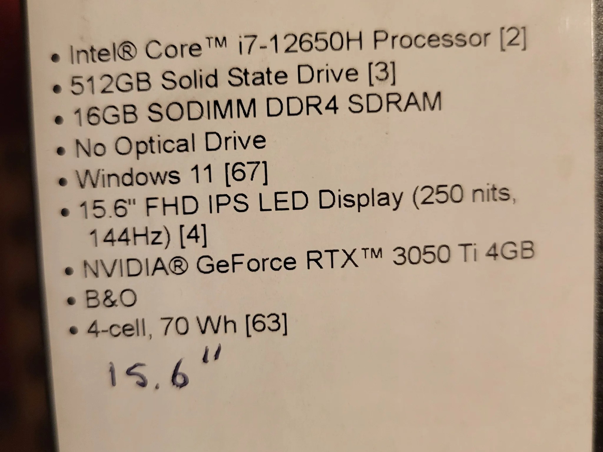 HP Victus 15.6'' (512GB SSD Intel Core i7-12650H, 16GB RAM, NVIDIA RTX 3050 Ti