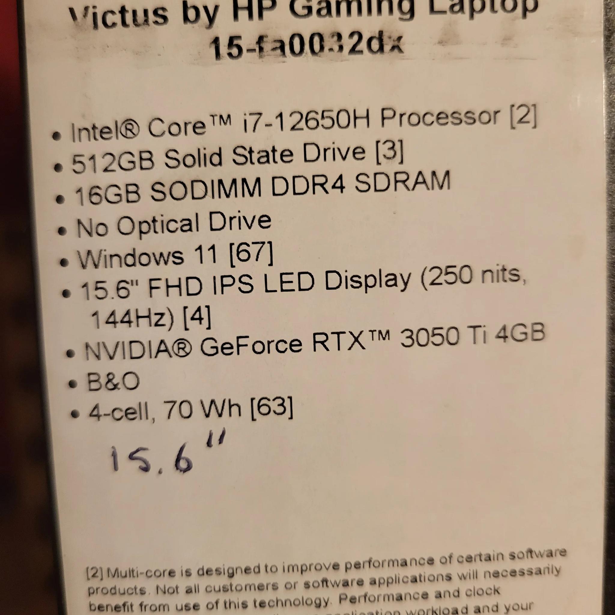 HP Victus 15.6'' (512GB SSD Intel Core i7-12650H, 16GB RAM, NVIDIA RTX 3050 Ti