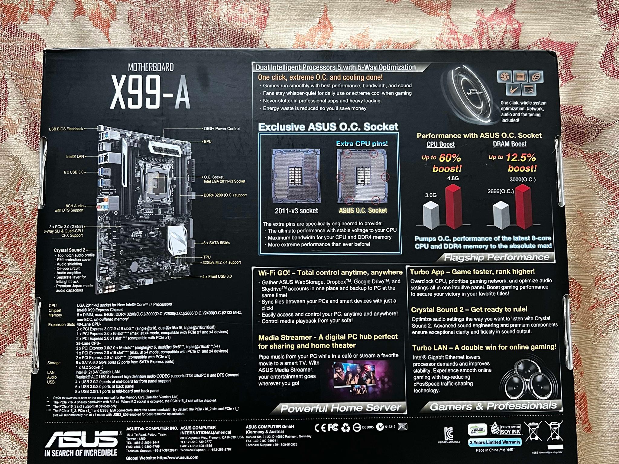 BRAND NEW ASUS X99-A motherboard 5-way optimization