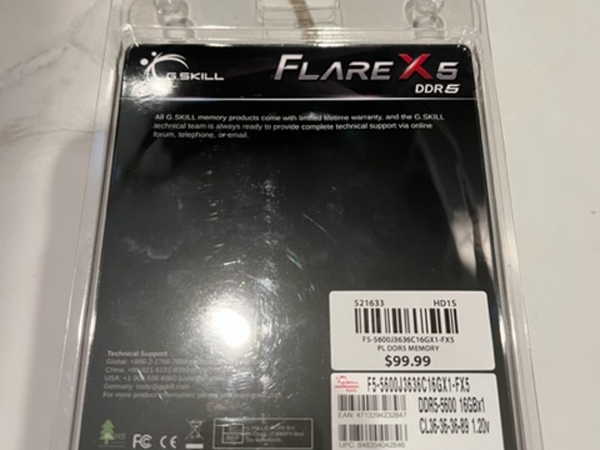 G.Skill Flare X5 16GB DDR5-5600 PC5-44800 CL36 Single Channel Desktop Memory Module F5-5600J3636C16