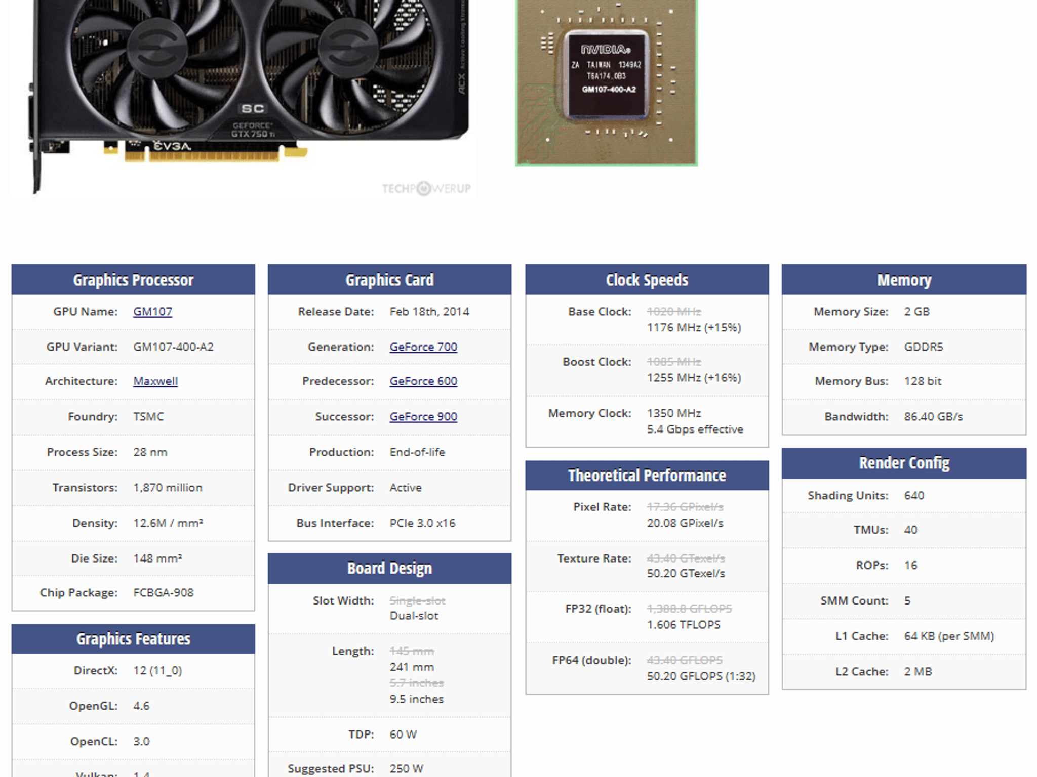 EVGA GeForce GTX 750 Ti Video Card, 2GB 128-Bit GDDR5 PCI Express 3.0 w/ ACX Cooling