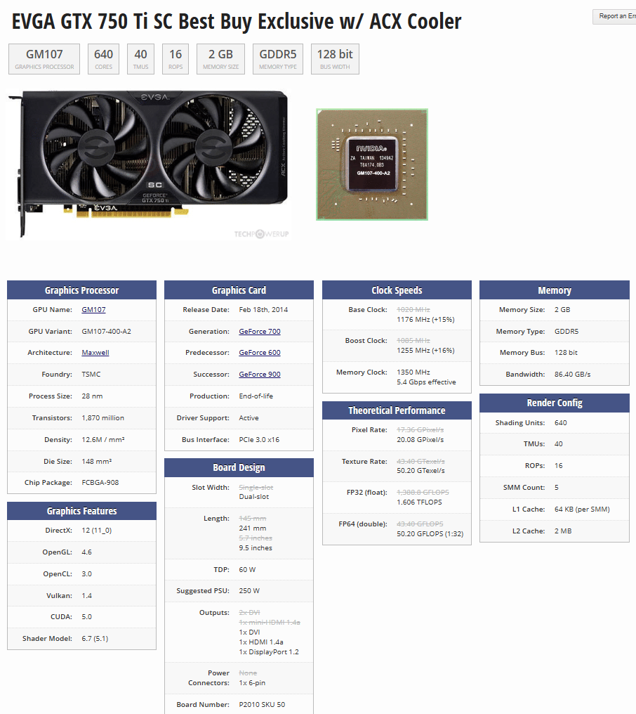 EVGA GeForce GTX 750 Ti Video Card, 2GB 128-Bit GDDR5 PCI Express 3.0 w/ ACX Cooling