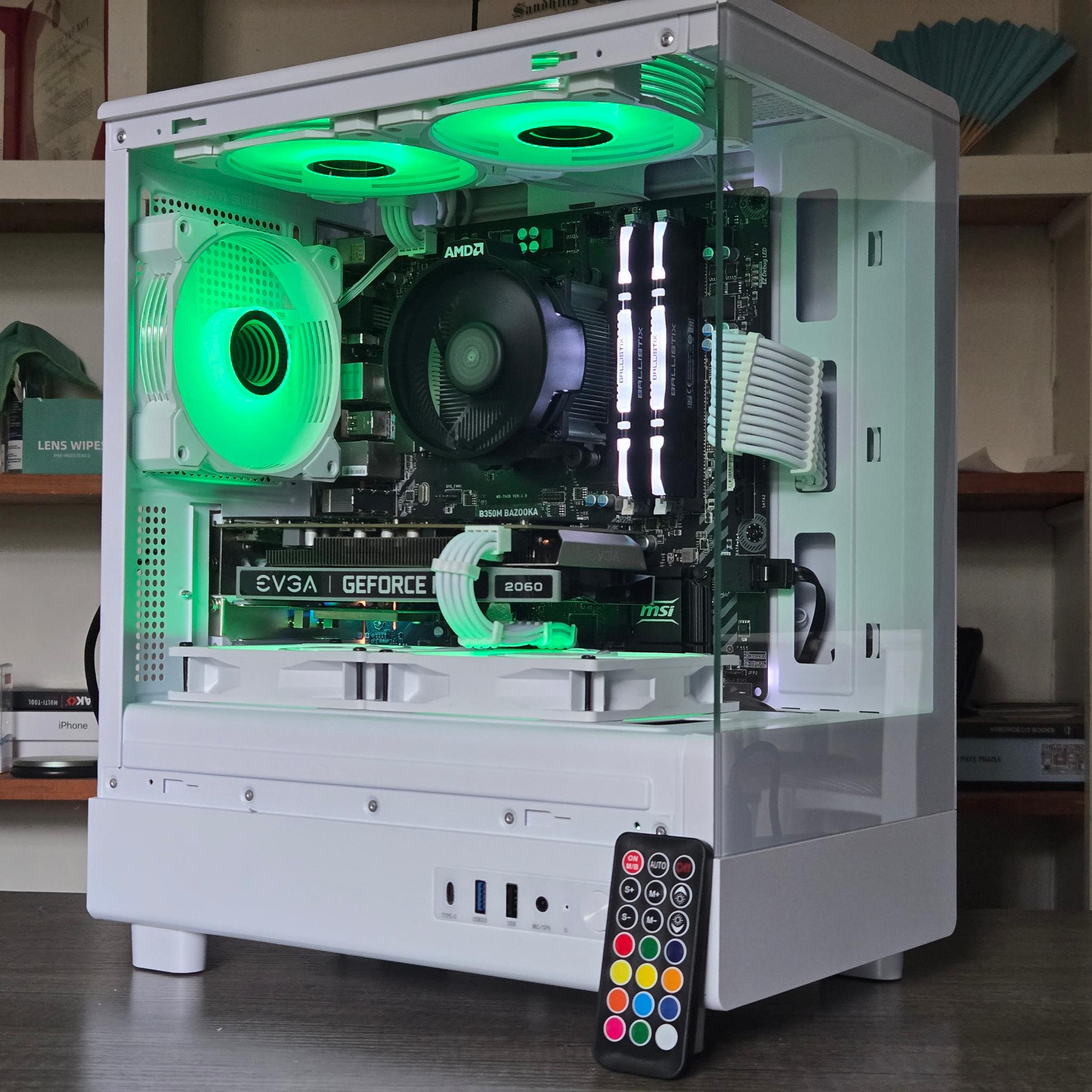 White RGB Gaming PC | R5 2600 | RTX 2060 6GB | 16GB | 1TB | ARGB | Wi-Fi + BT | 550W 80+ Gold