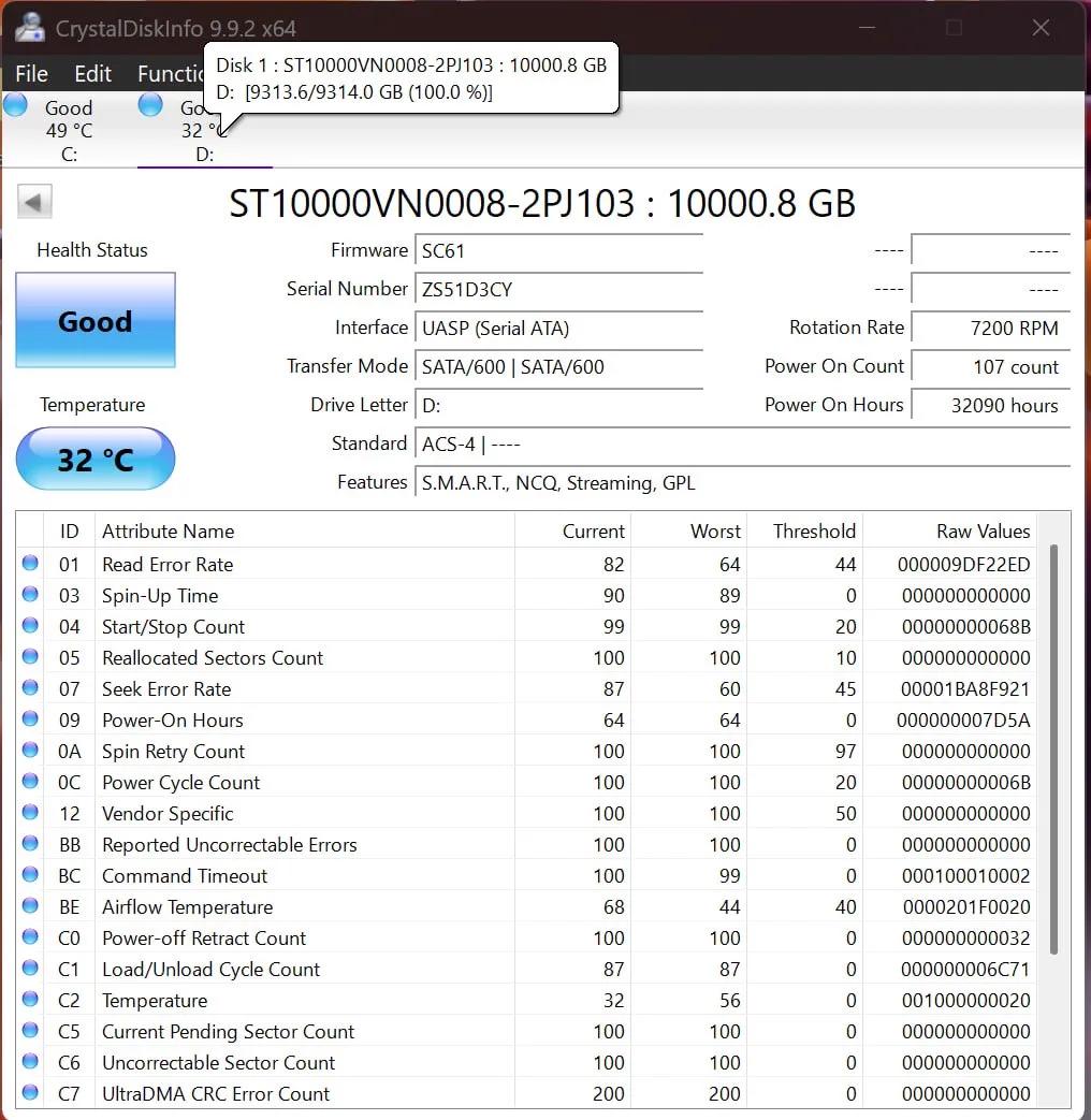 Seagate IronWolf NAS 10TB HDDs - SMART Good