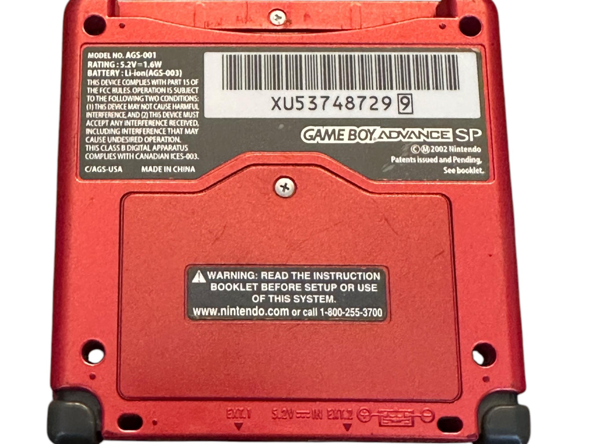 Nintendo Game Boy Advance SP Handheld Game Console AGS-001 Flame Red With Charger