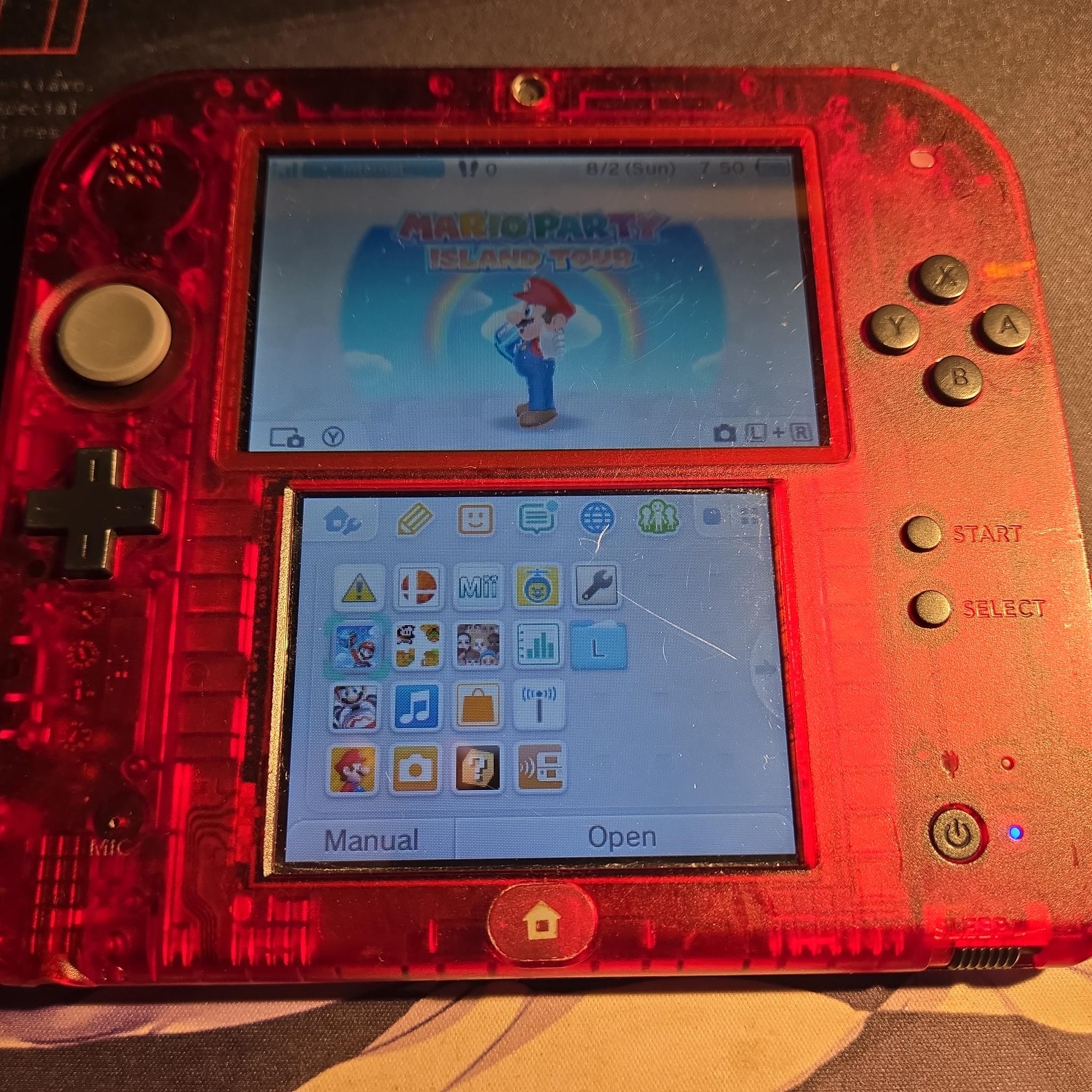 RARE CUSTOM USED Nintendo 2DS Crystal Red/Black Handheld Console Multi-Game Pack