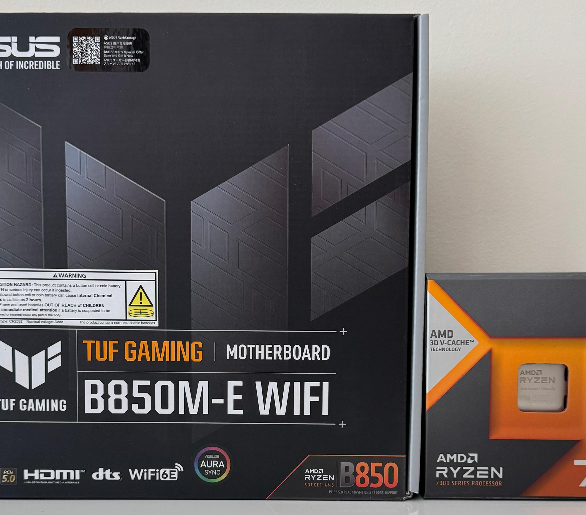 AMD Ryzen 7 7800X3D CPU + ASUS TUF GAMING B850M-E WIFI Socket AM5 B850 Micro-ATX Motherboard Combo