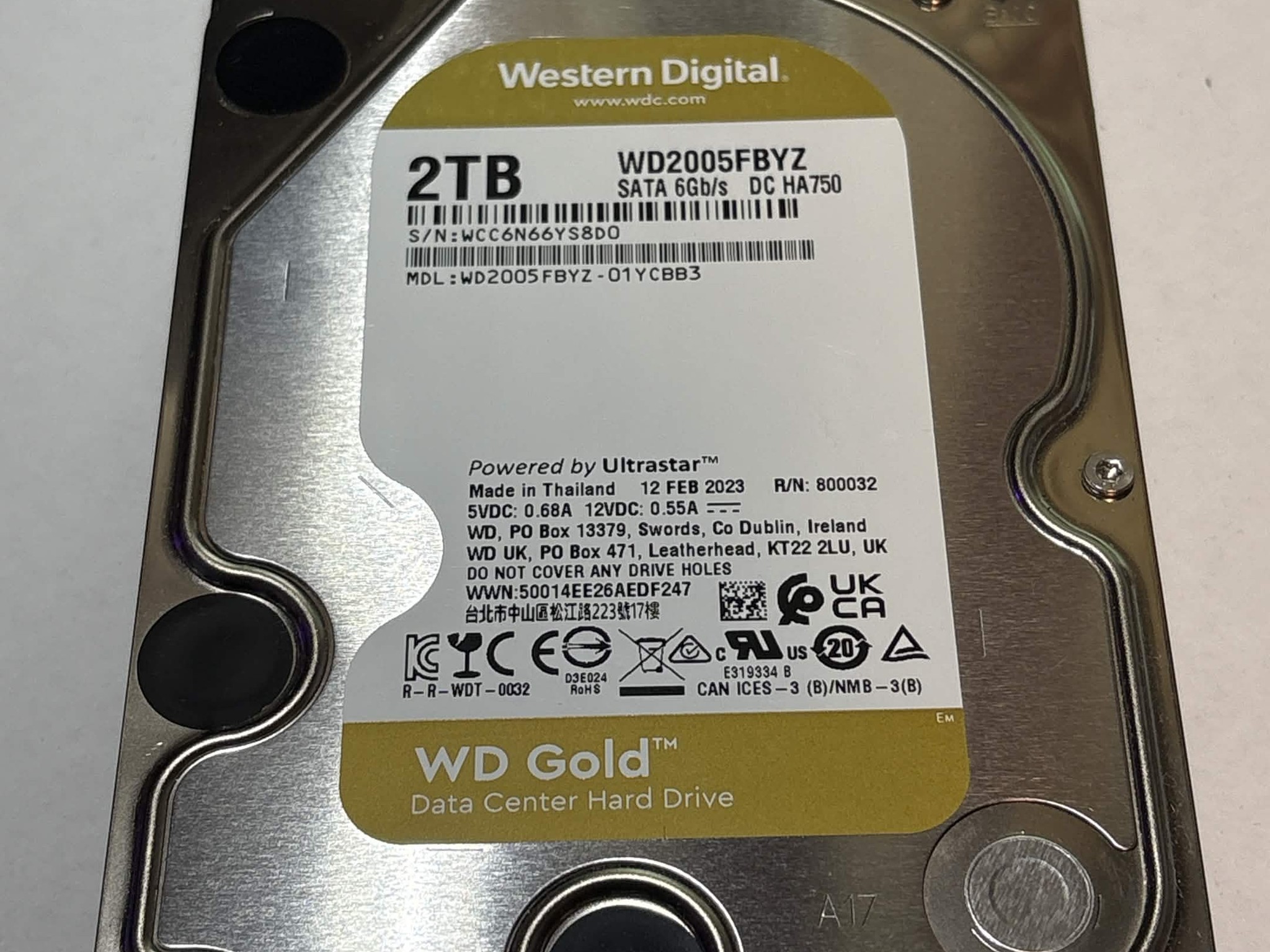 WD Gold 2TB WD2005FBYZ 7200RPM SATA Datacenter HDD – 10,261 Hours – Good SMART