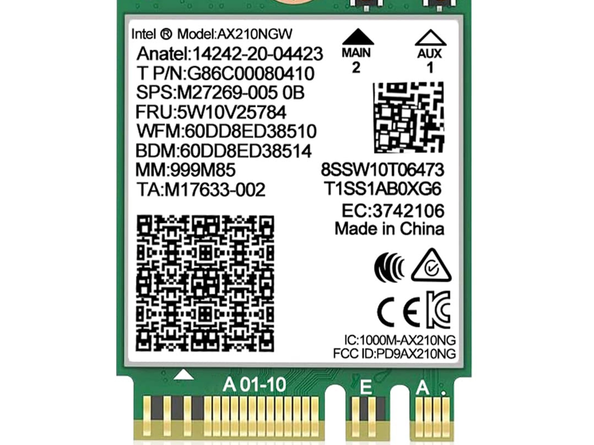 WiFi 6E Wireless Card Intel AX210 NGW Bluetooth 5.3 Tri-Band 5400Mbps Network Adapter for Laptop