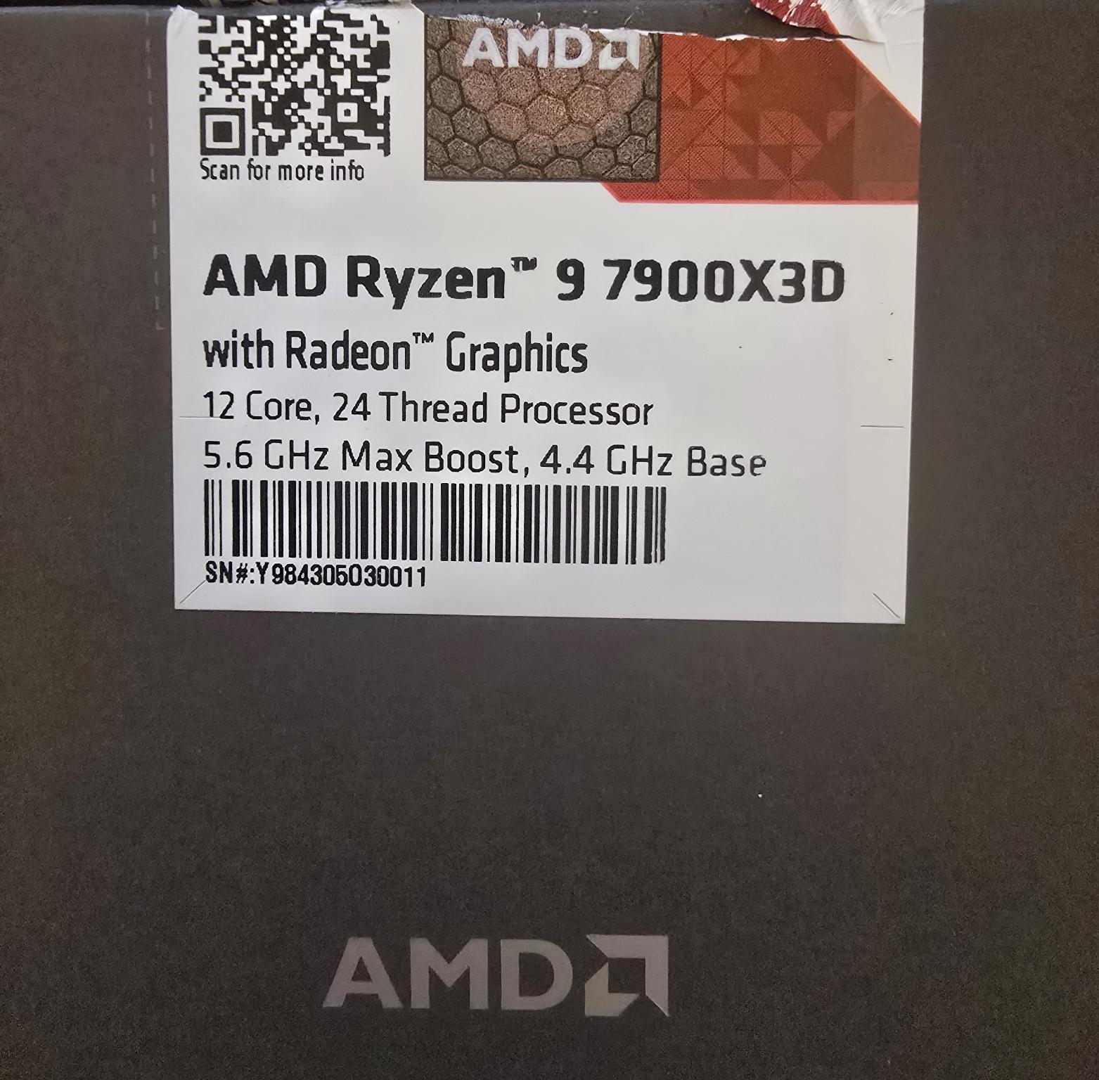Ryzen 9 7900X3D.  Very new, hardly used.