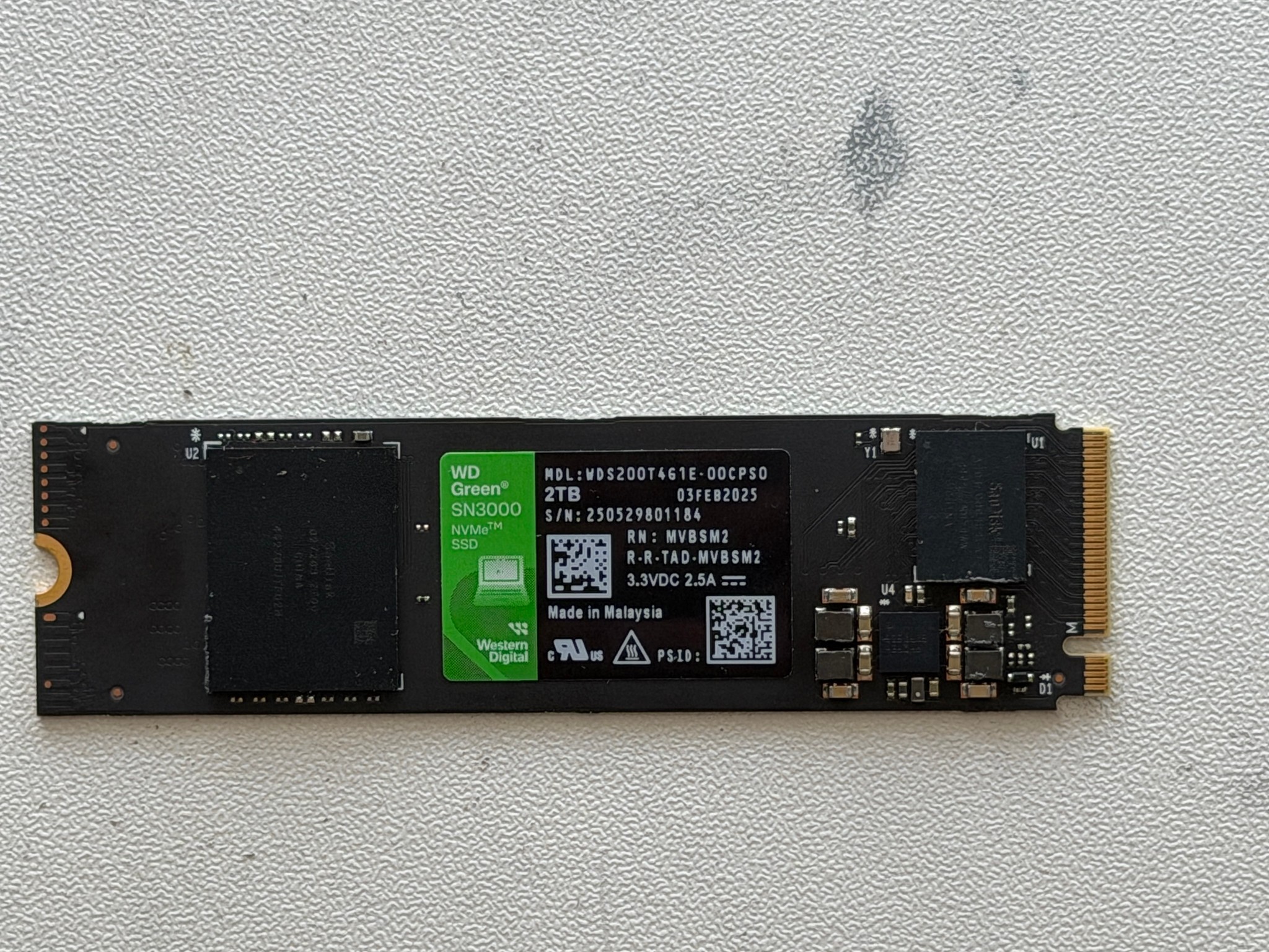 WD Green SN3000 2TB NVMe M.2 SSD PCIe Gen4 5000MB/s WDS200T4G1E