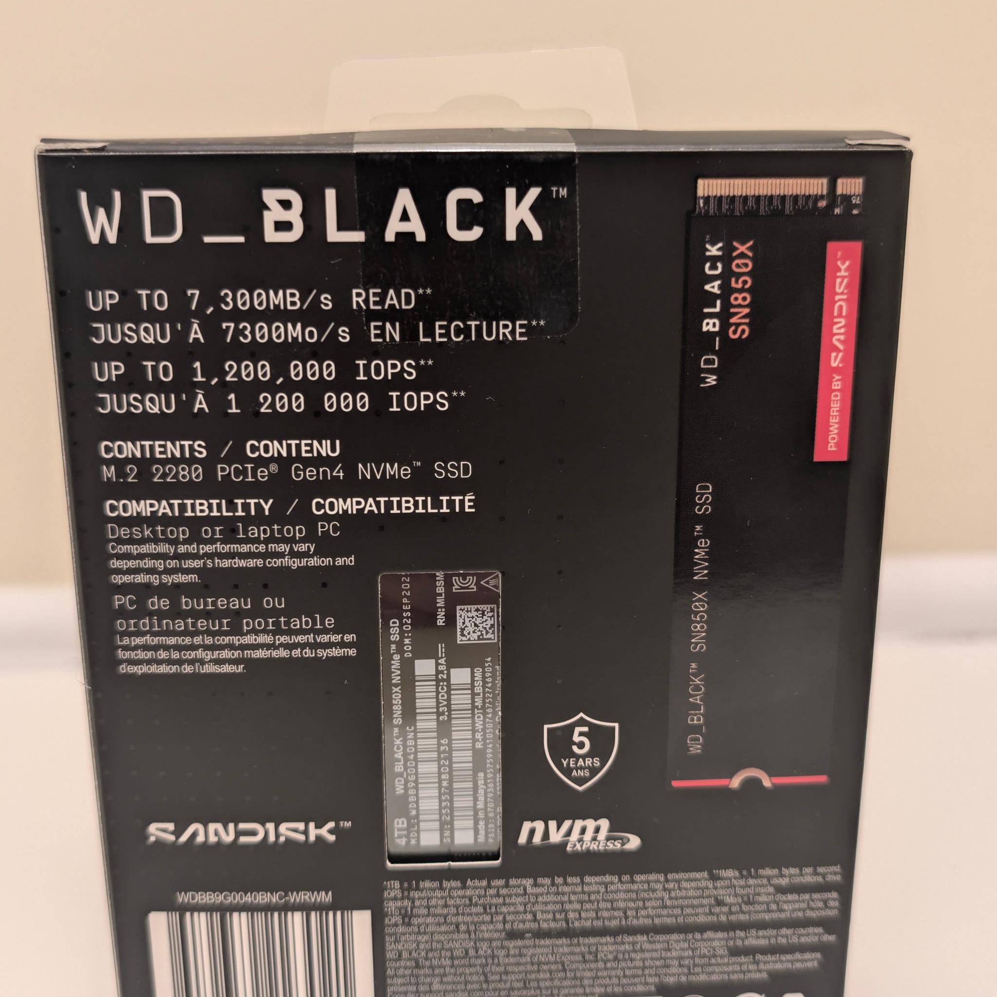 Western Digital WD_BLACK SN850X 4TB NVMe Internal M.2 SSD NEW SEALED w/o heatsink