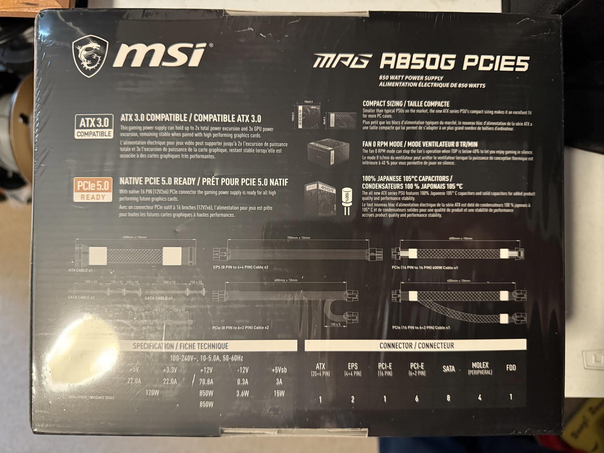 MSI MAG A850G Gold Certified Modular Power Supply