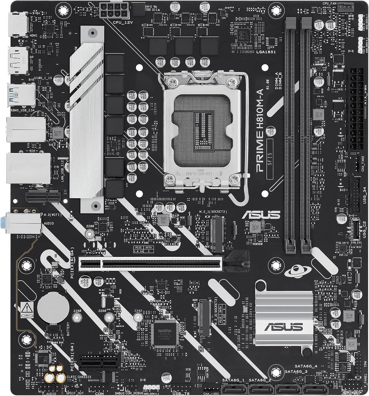 ASUS PRIME H810M-A Intel H810 LGA 1851 microATX DDR5 Desktop Motherboard