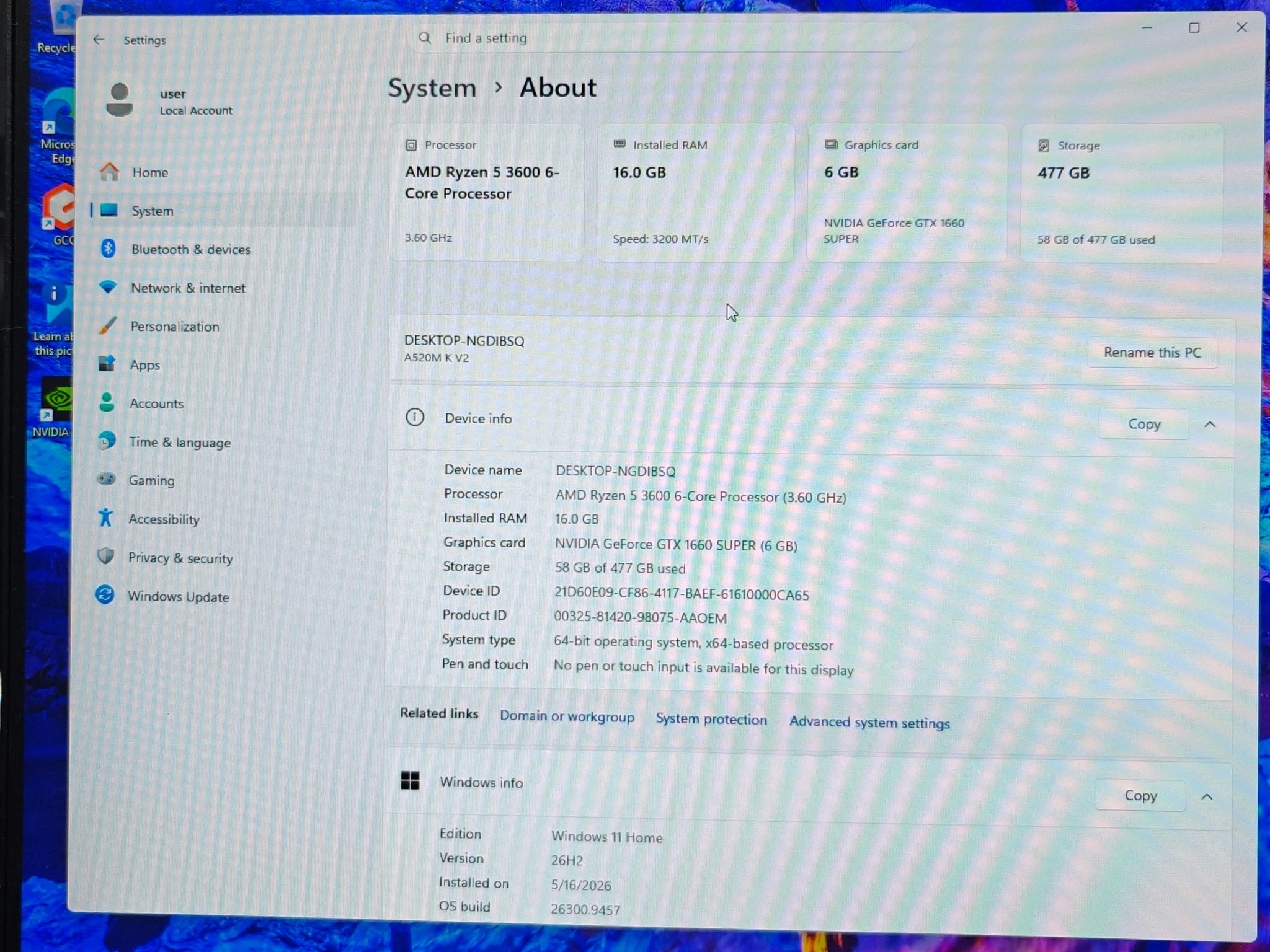 1080P GAMING PC|AMD RYZEN 5 3600|16GB DDR4 3200|512GB NVME SSD|NVIDIA GTX 1660S|WINDOWS 11 HOME