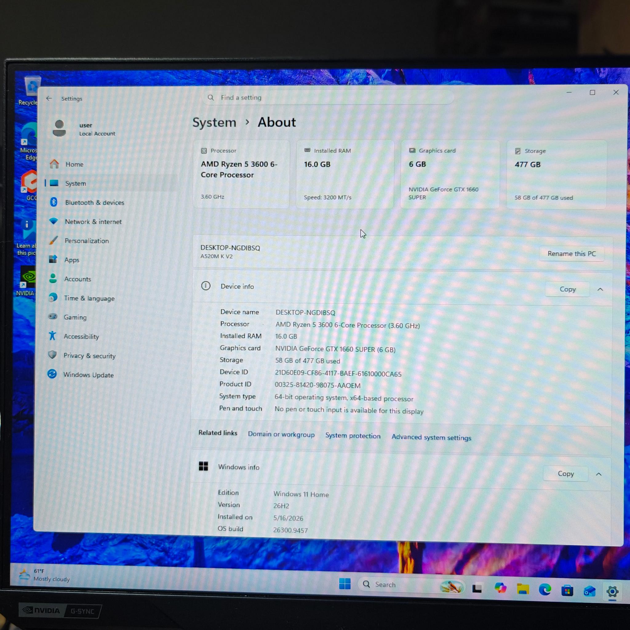 1080P GAMING PC|AMD RYZEN 5 3600|16GB DDR4 3200|512GB NVME SSD|NVIDIA GTX 1660S|WINDOWS 11 HOME