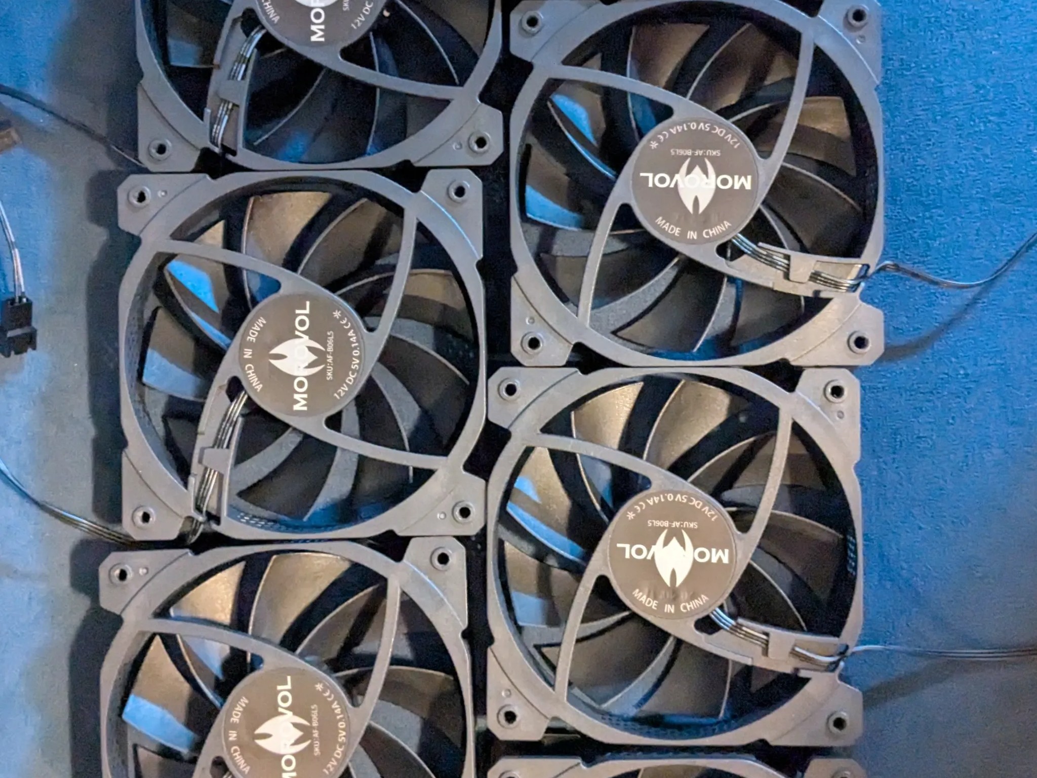 7x Morovol 120mm Case Fans – All Black, Non-RGB – Brand New