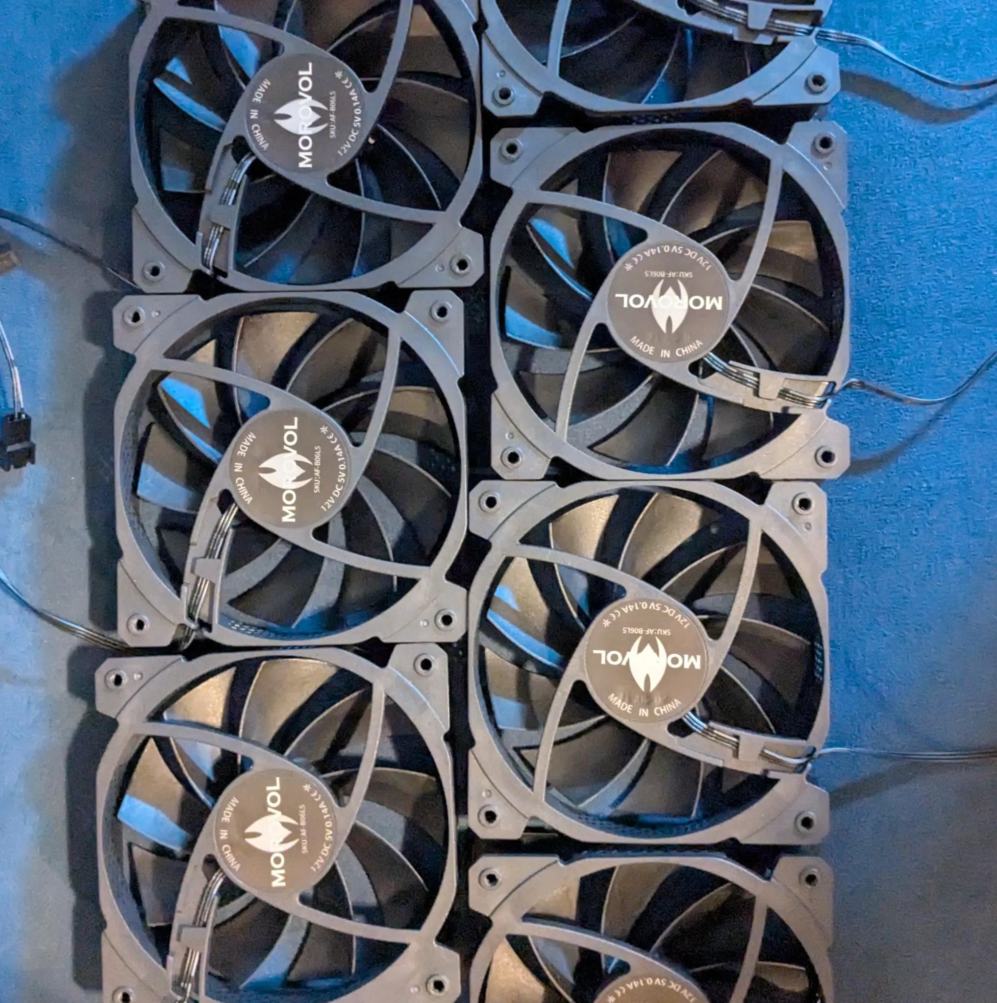 7x Morovol 120mm Case Fans – All Black, Non-RGB – Brand New