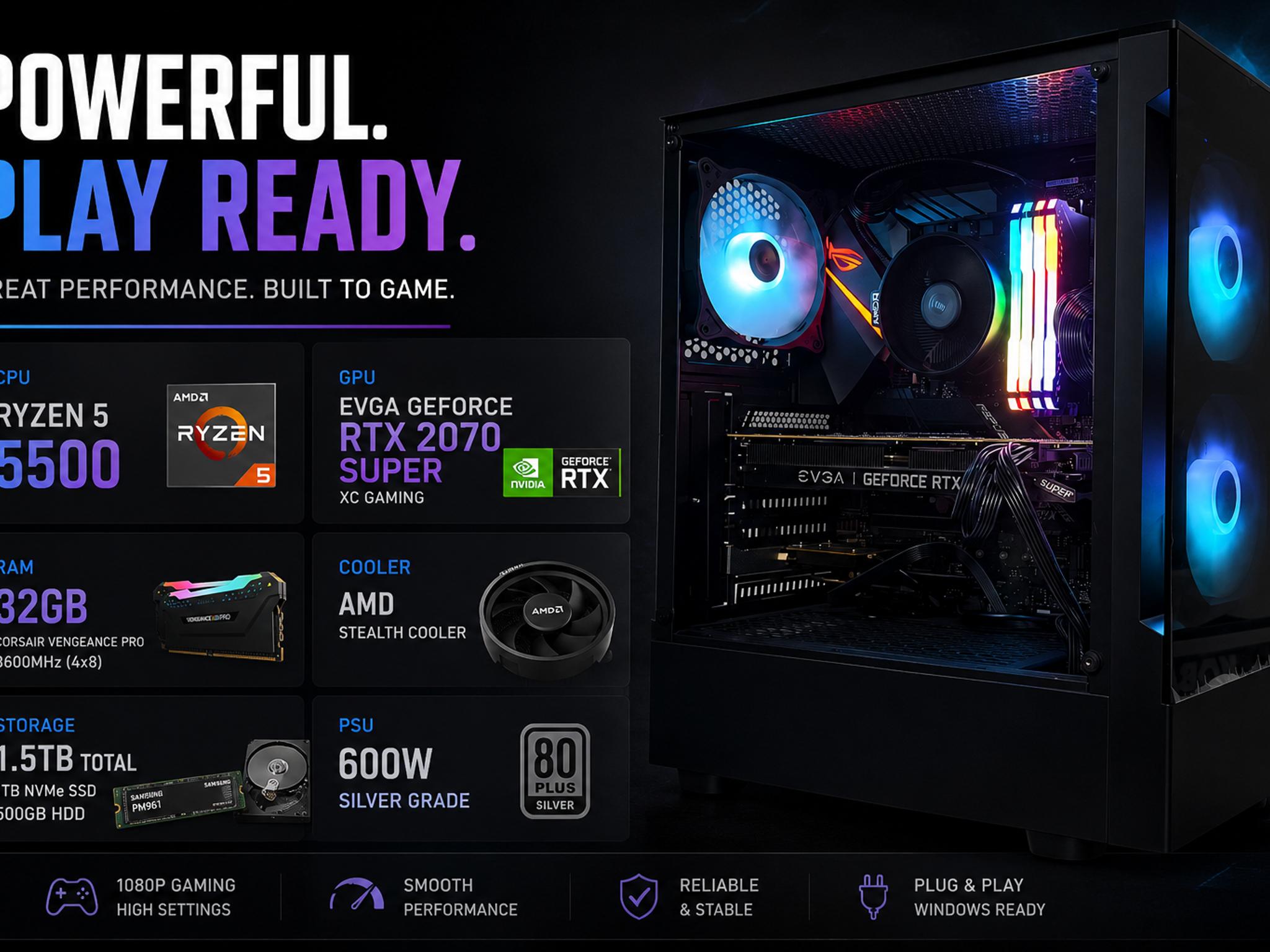 Shadow's build, Budget PC | RTX 2070 SUPER | Ryzen 5500 | 32GB RAM| 1TB STORAGE|