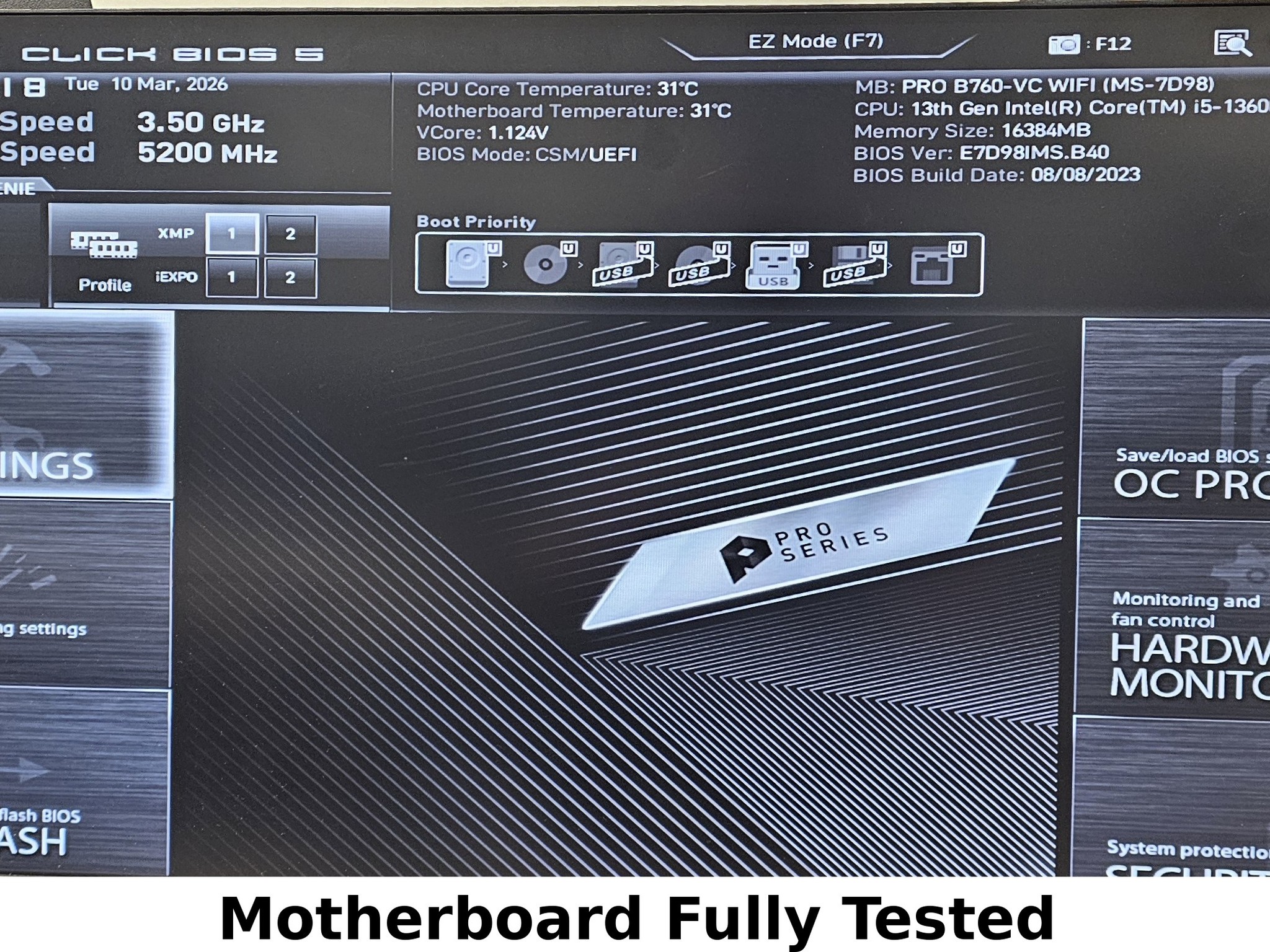 PRO B760-VC WiFi LGA1700 ATX MSI Pro Series Motherboard