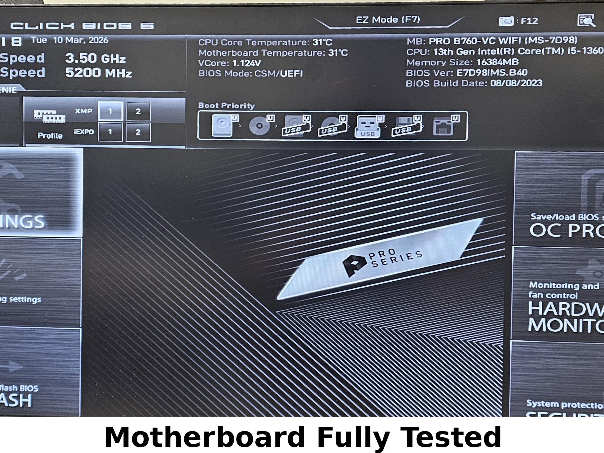 PRO B760-VC WiFi LGA1700 ATX MSI Pro Series Motherboard