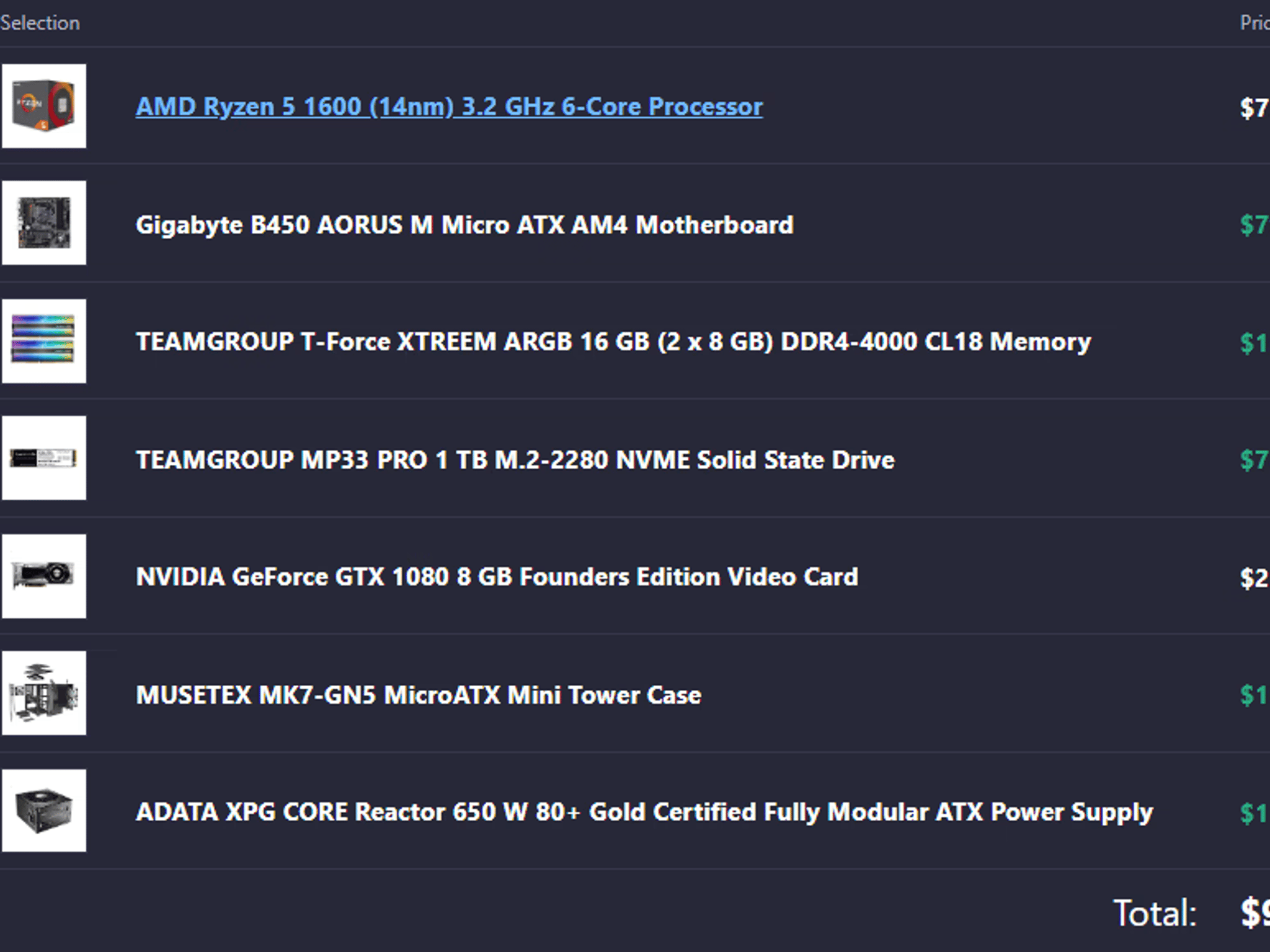 Gaming pc (ryzen 5 1600 / gtx 1080)