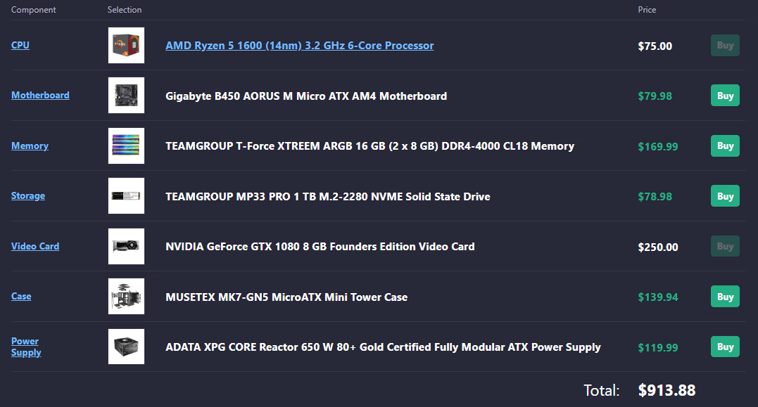 Gaming pc (ryzen 5 1600 / gtx 1080)