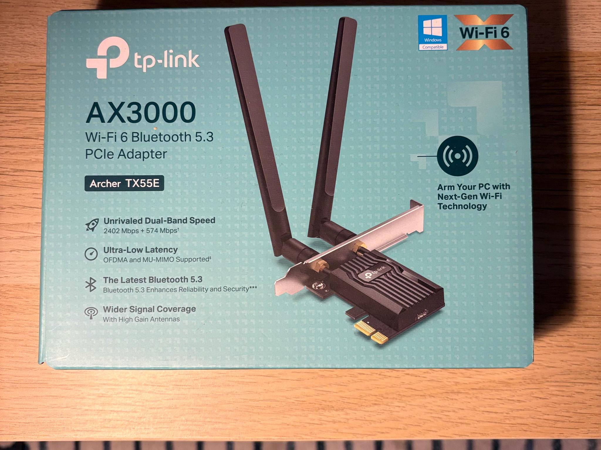 TP-LINK AX300 (Archer TX55E) WiFi 6 Bluetooth 5.3 PCIe Adapter Windows Compatible With Antenna