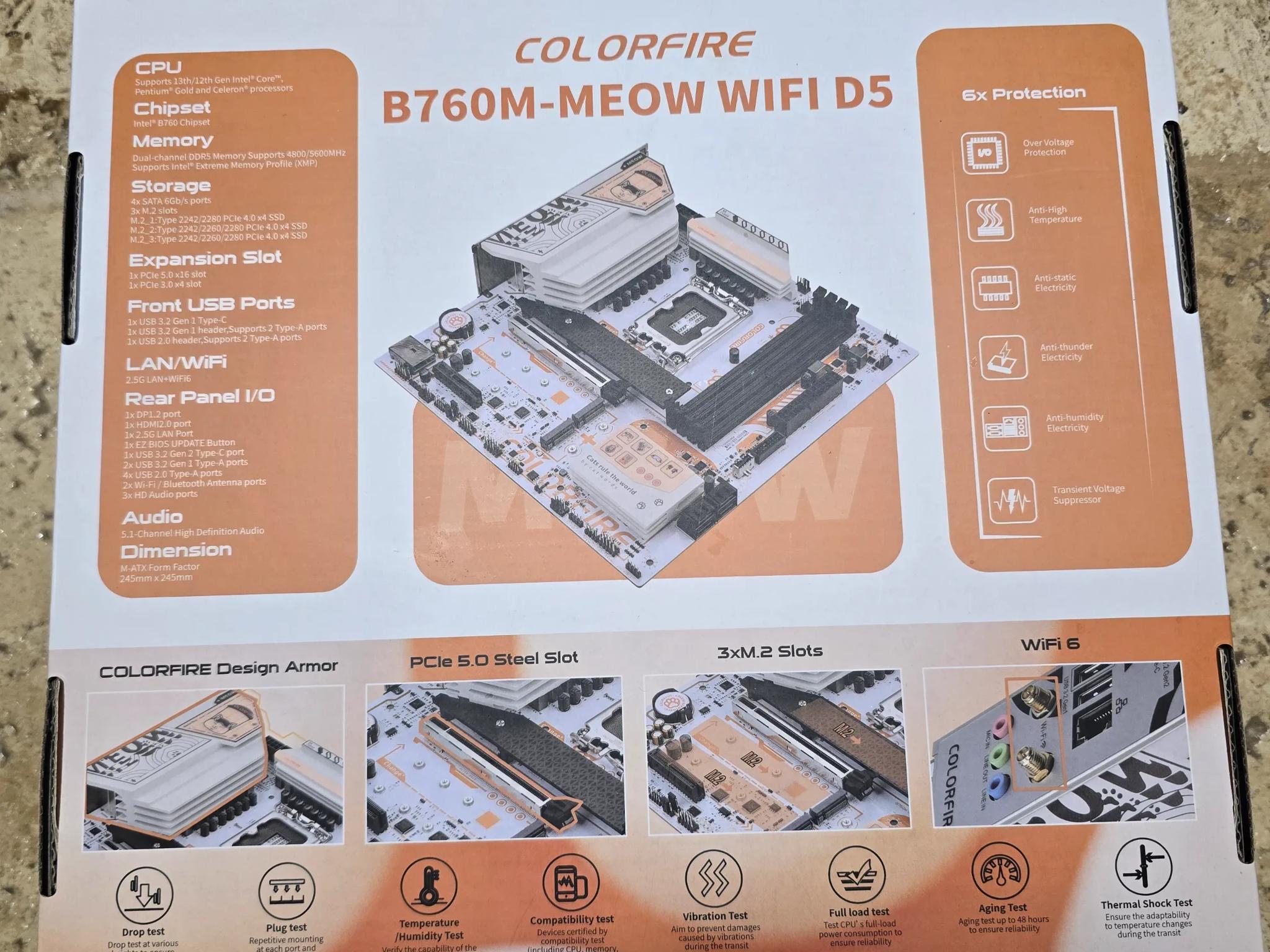 COLORFIRE B760M-MEOW WIFI D5 ORANGE B 760 DDR5 LGA 1700 Motherboard MATX