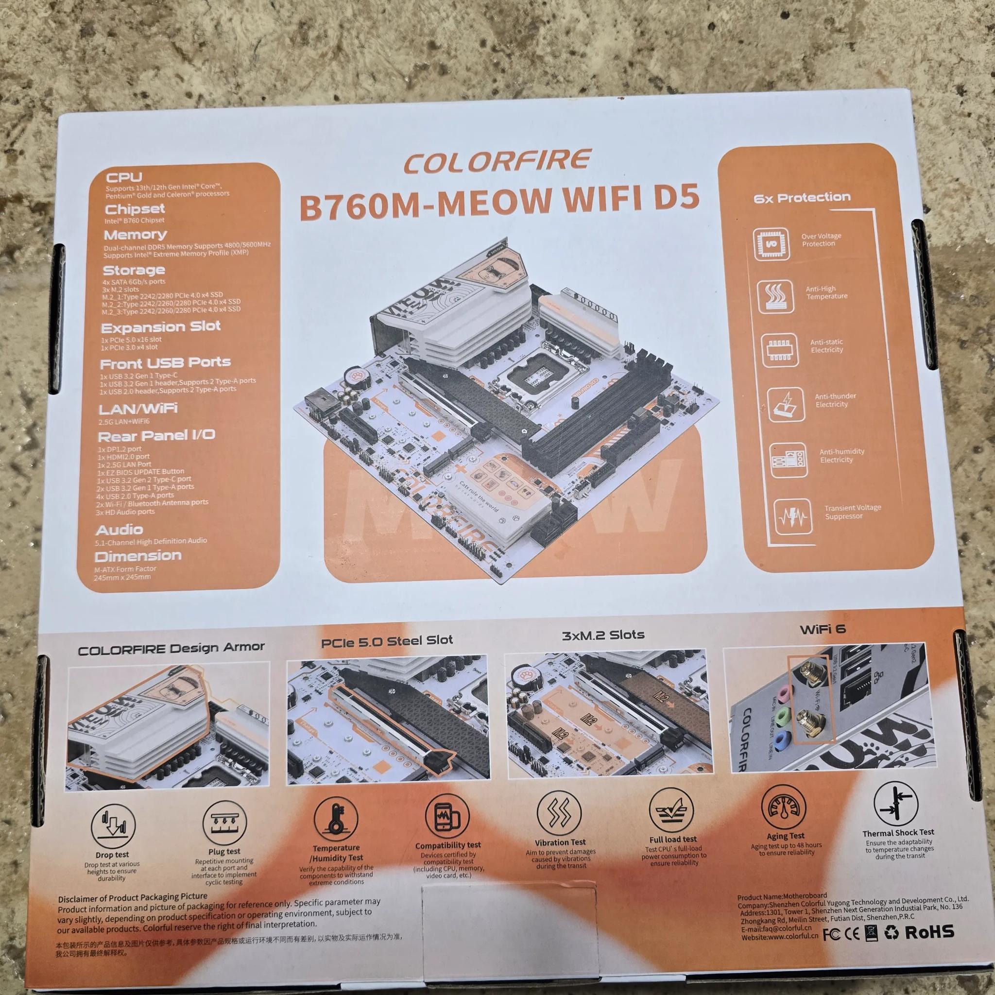COLORFIRE B760M-MEOW WIFI D5 ORANGE B 760 DDR5 LGA 1700 Motherboard MATX