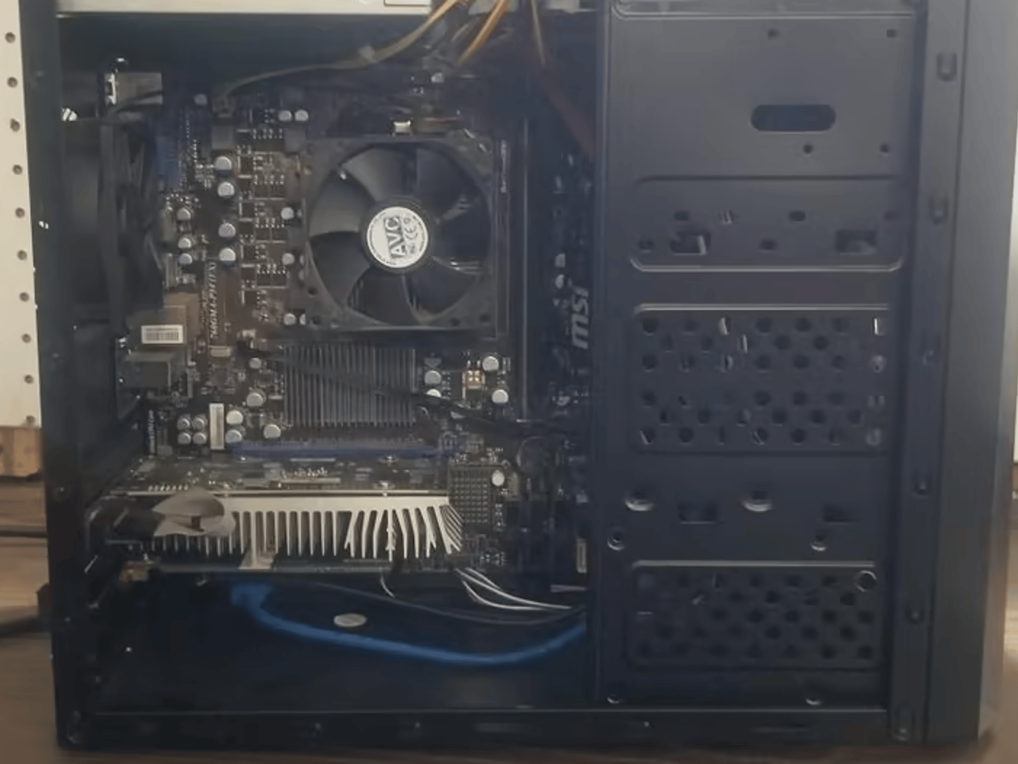 budget gaming pc. black with blue led.