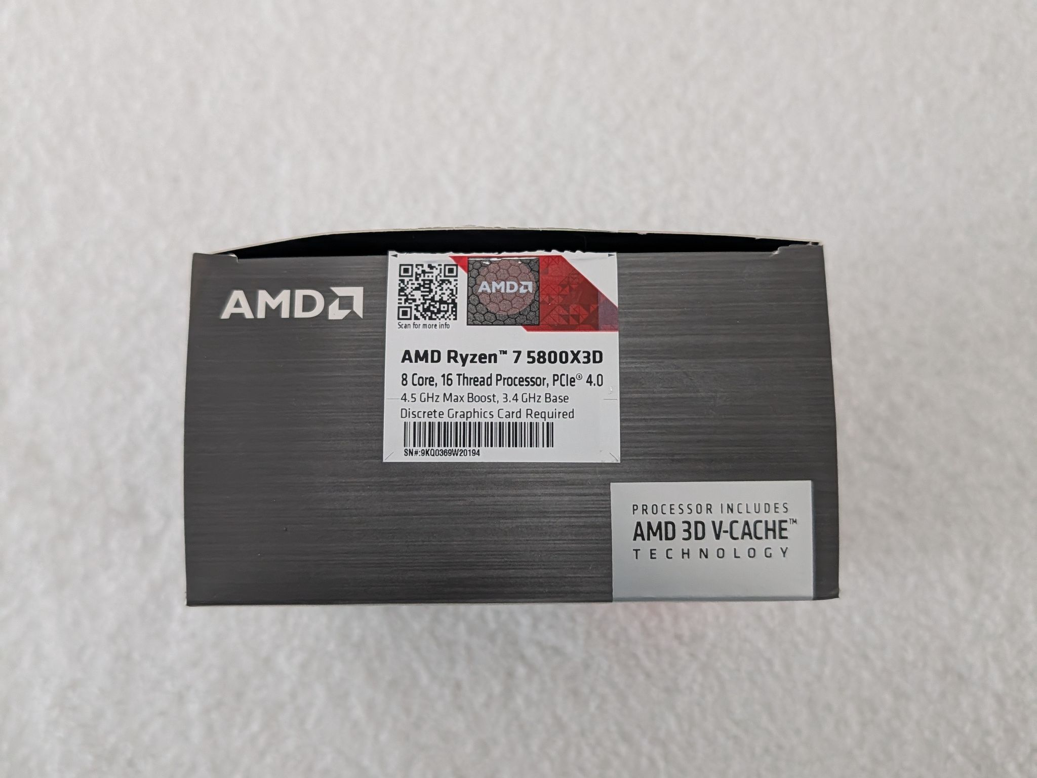 AMD Ryzen 7 5800X3D, 3.4 GHz 8 cores / 16 thread