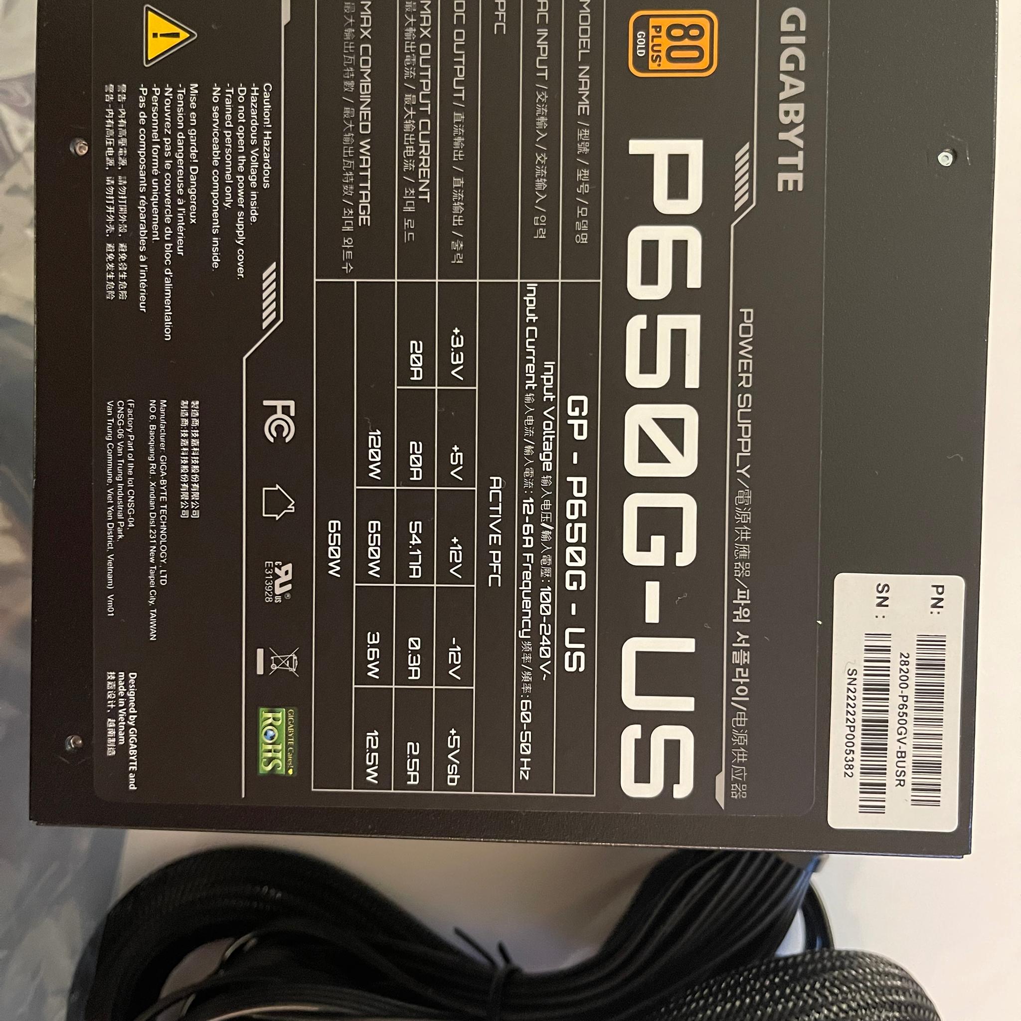 Gigabyte P650B PSU ATX 650W 80+ PLUS GOLD Certified