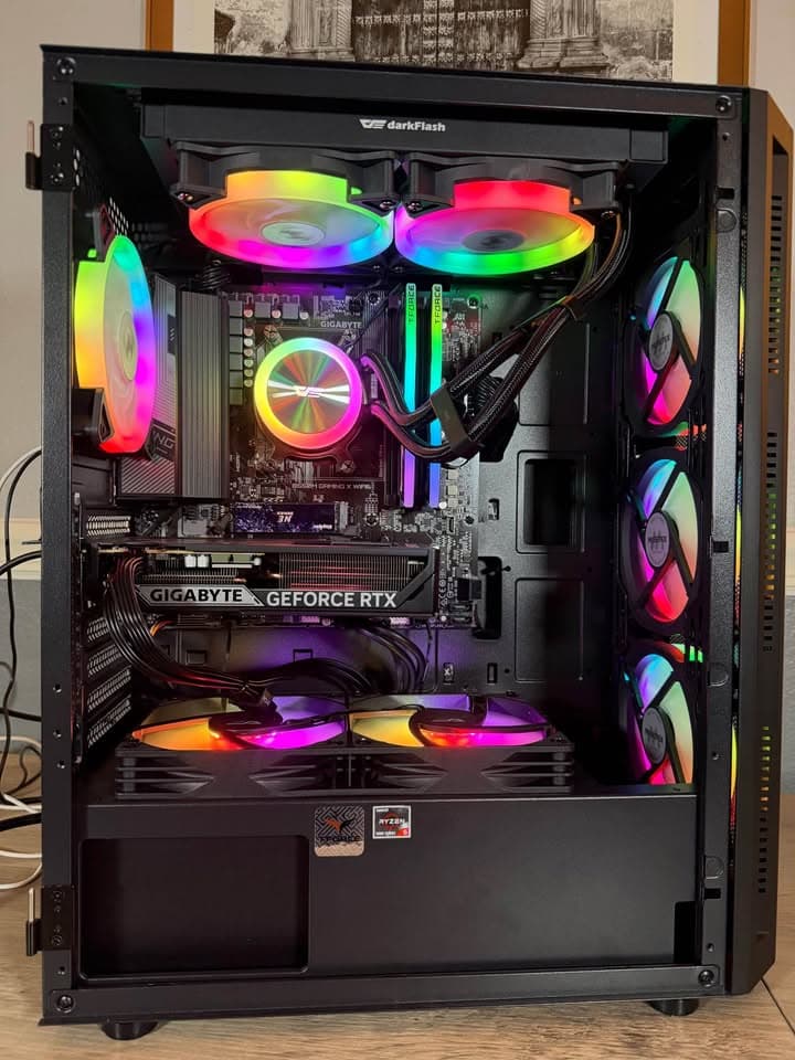 Awesome Black Custom 1080p Ultra Gaming PC: RTX 5060, 1Tb NVMe, 16GB DDR4, AIO, 8 Case Fans