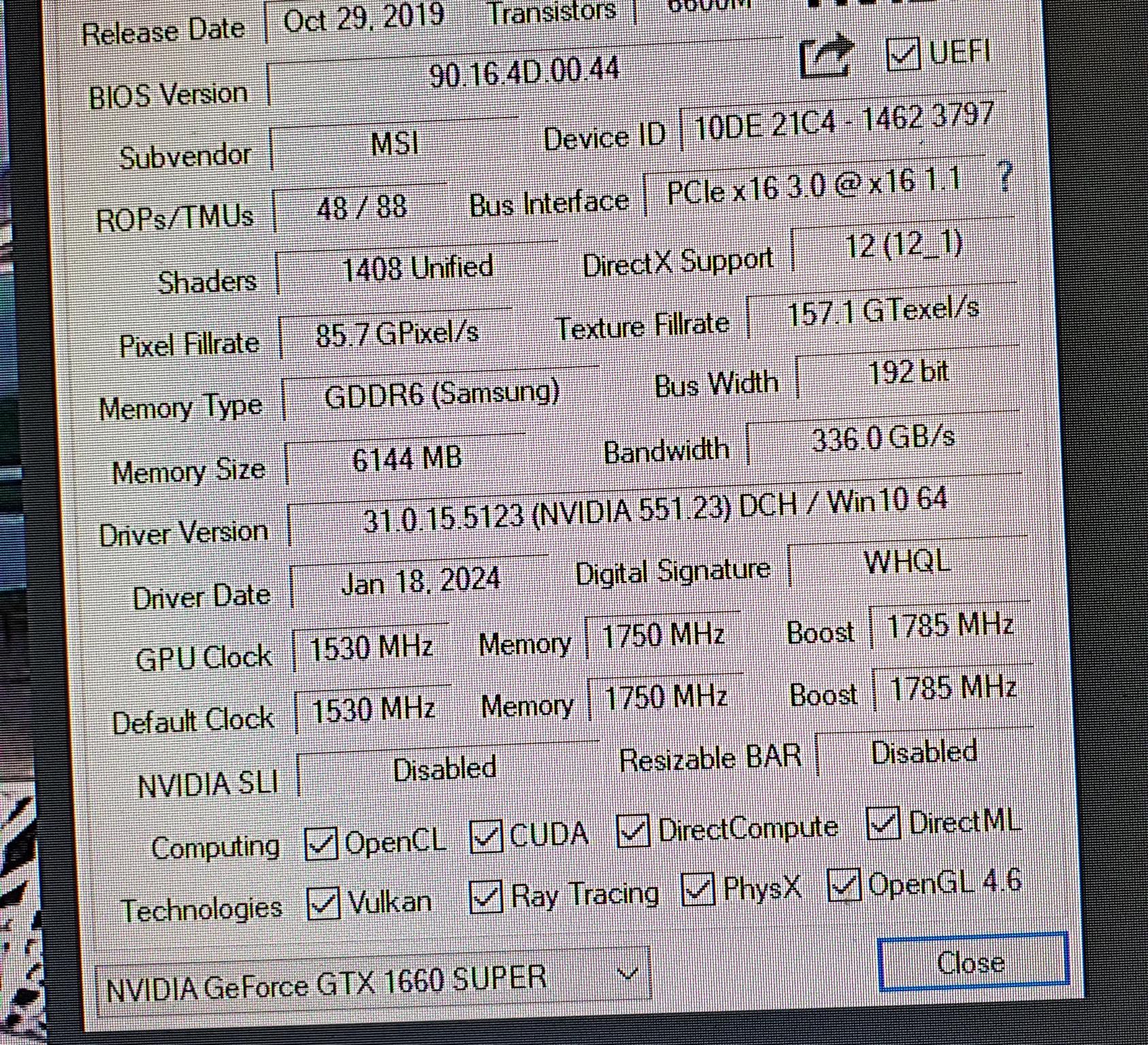 GTX 1660 Super 6gb gddr6