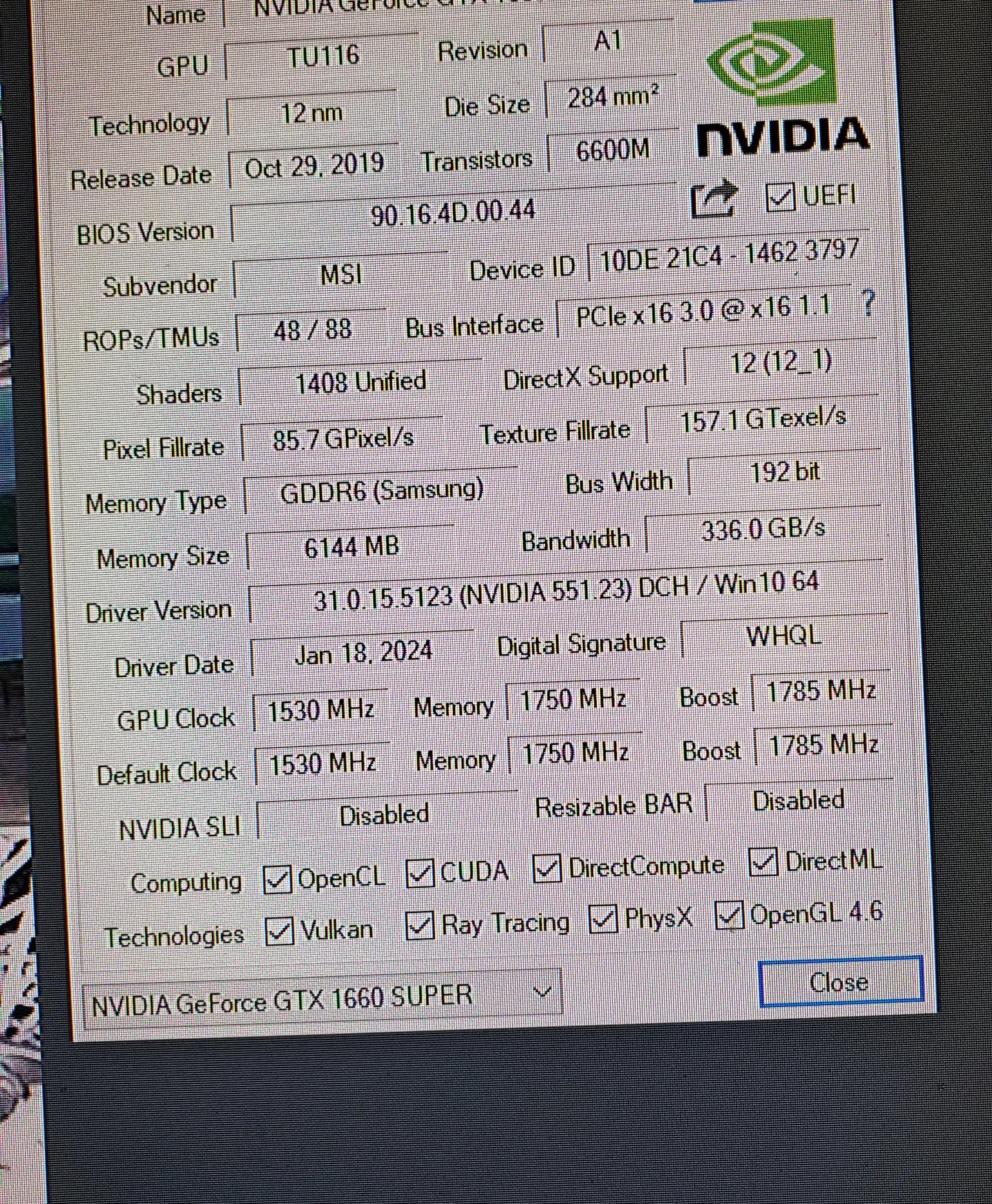 GTX 1660 Super 6gb gddr6