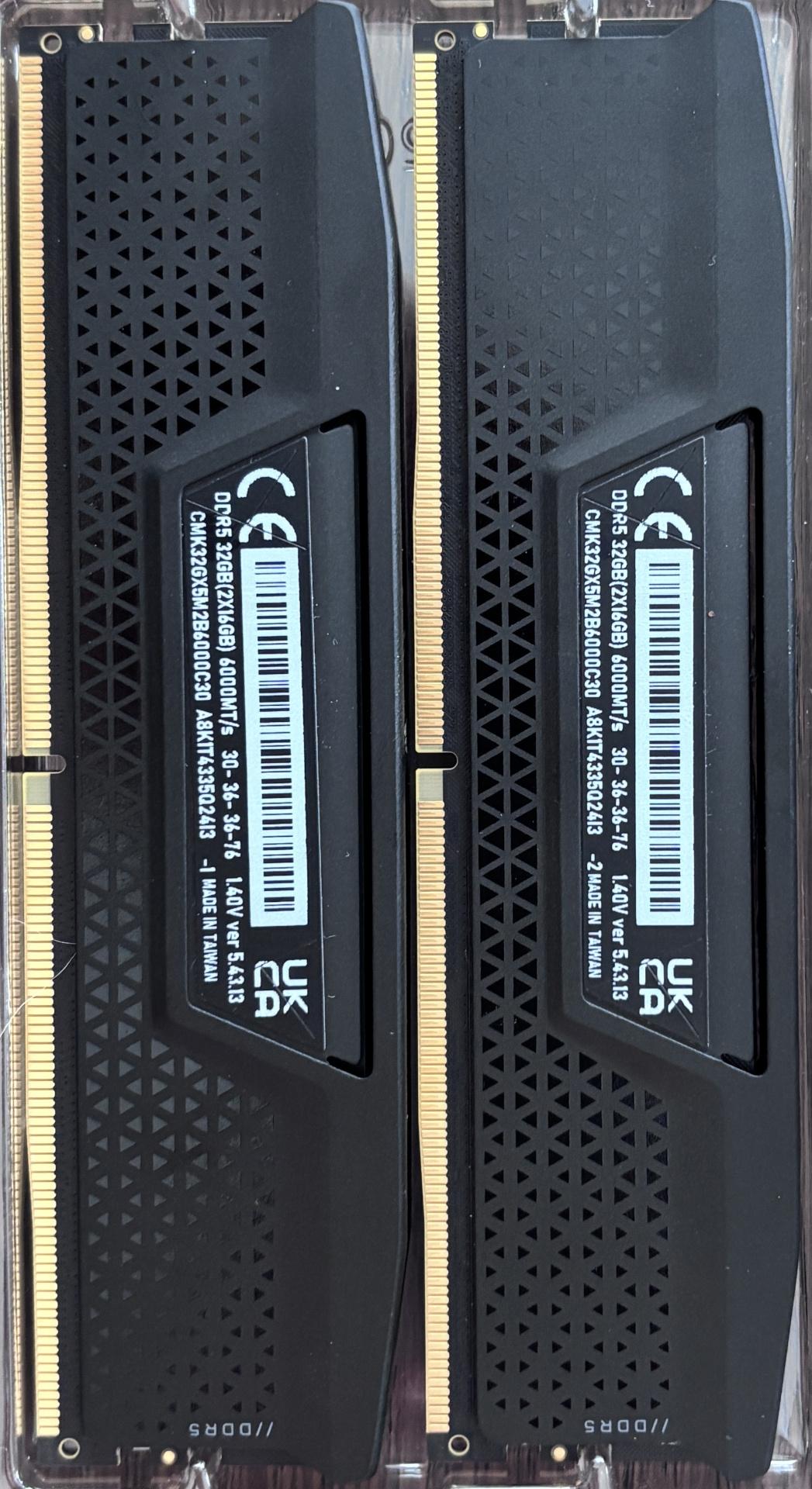 Corsair Vengeance DDR5 XMP-only 32GB (2x16) 6kMT/s 30-36-36-76 (Blk - no RGB)