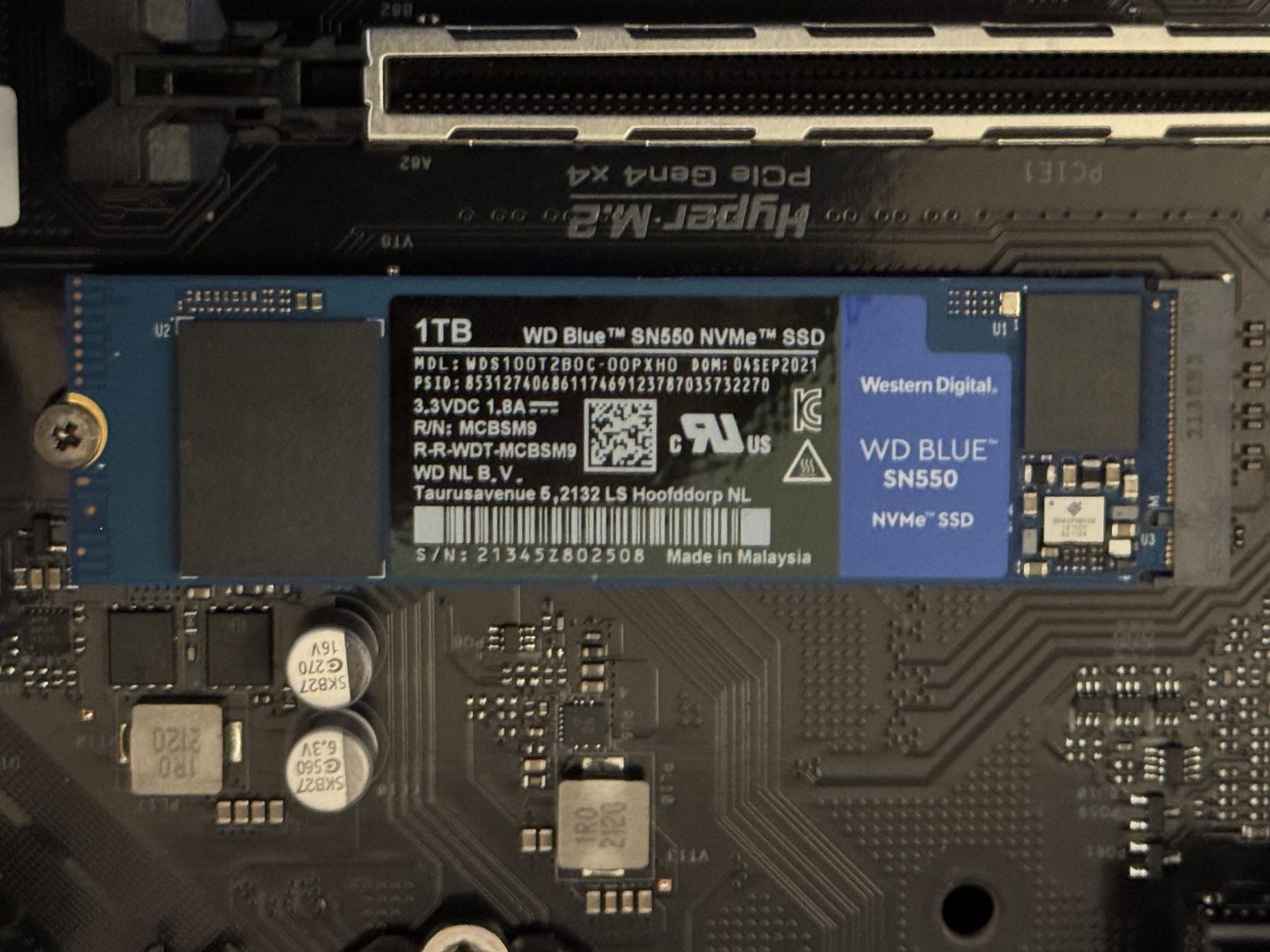 Western Digital 1TB WD Blue SN550 NVMe Internal SSD - Gen3 x4 PCIe 8Gb/s, M.2