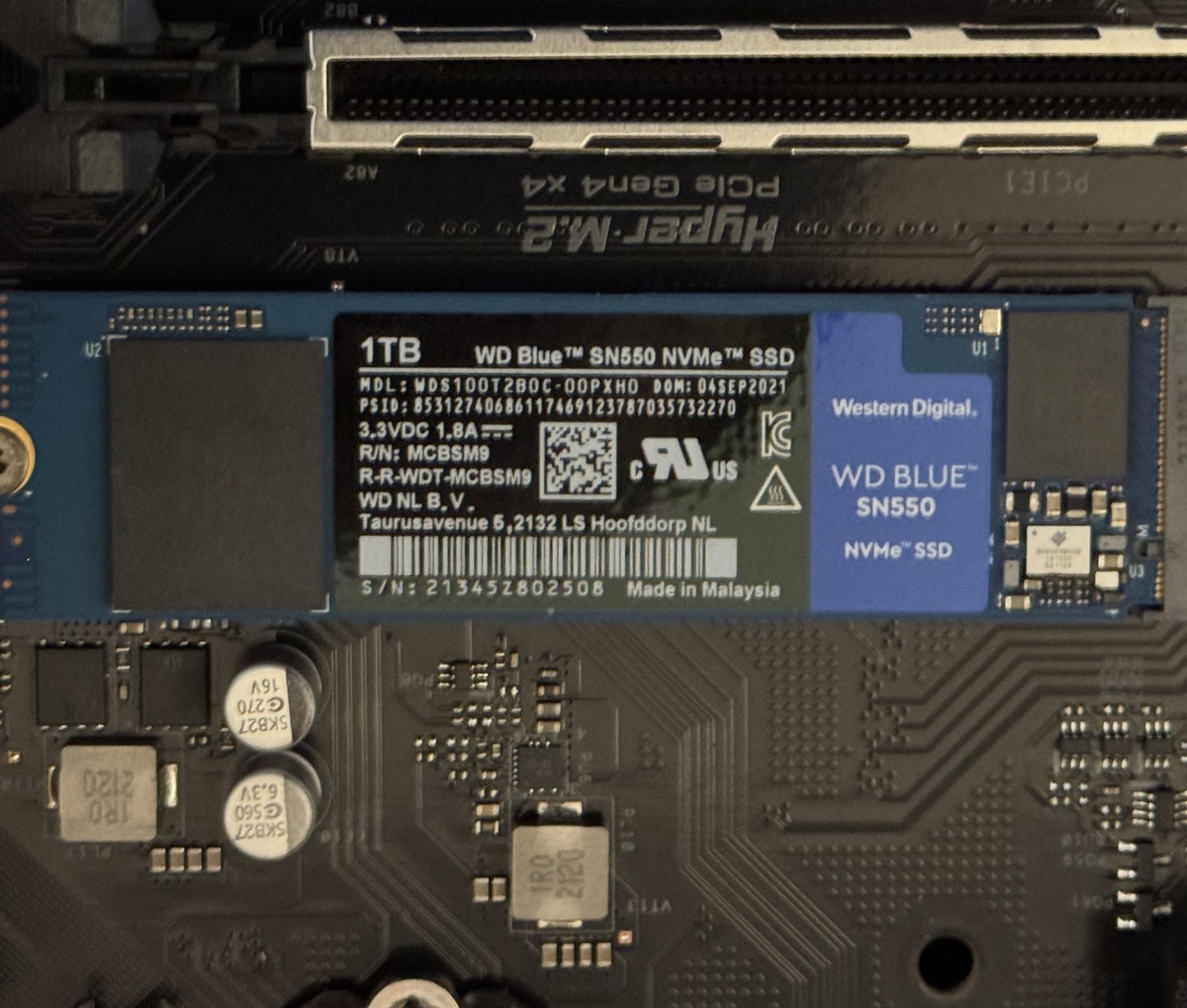 Western Digital 1TB WD Blue SN550 NVMe Internal SSD - Gen3 x4 PCIe 8Gb/s, M.2