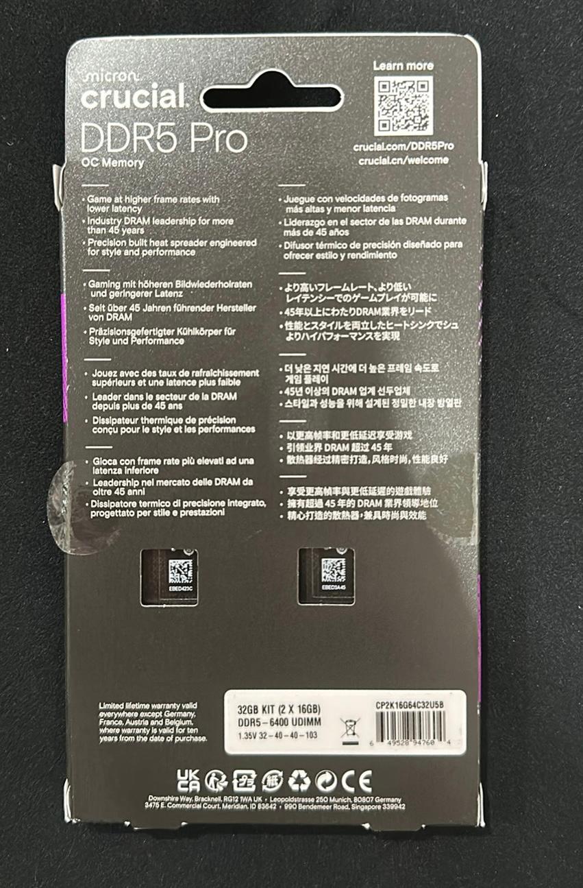 Crucial 32GB Pro DDR5 6400 MHz Memory Kit 2 x 16GB CL32