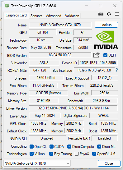 ASUS ROG STRIX GTX 1070 O8G GAMING GTX 1070 w/8GB GDDR5