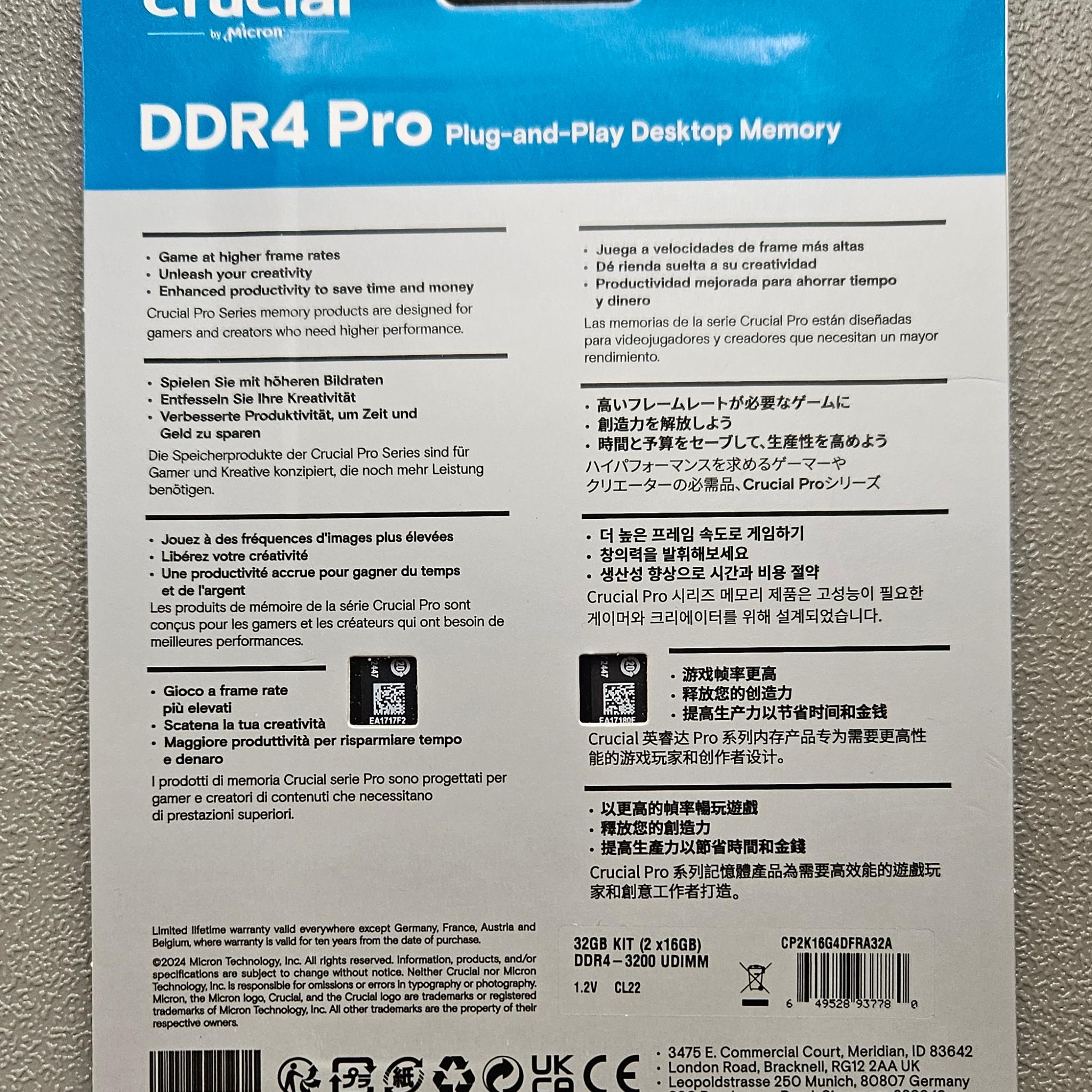 *NEW* Crucial Pro Series 32GB (16x2) 3200 Mt/s DDR4 RAM