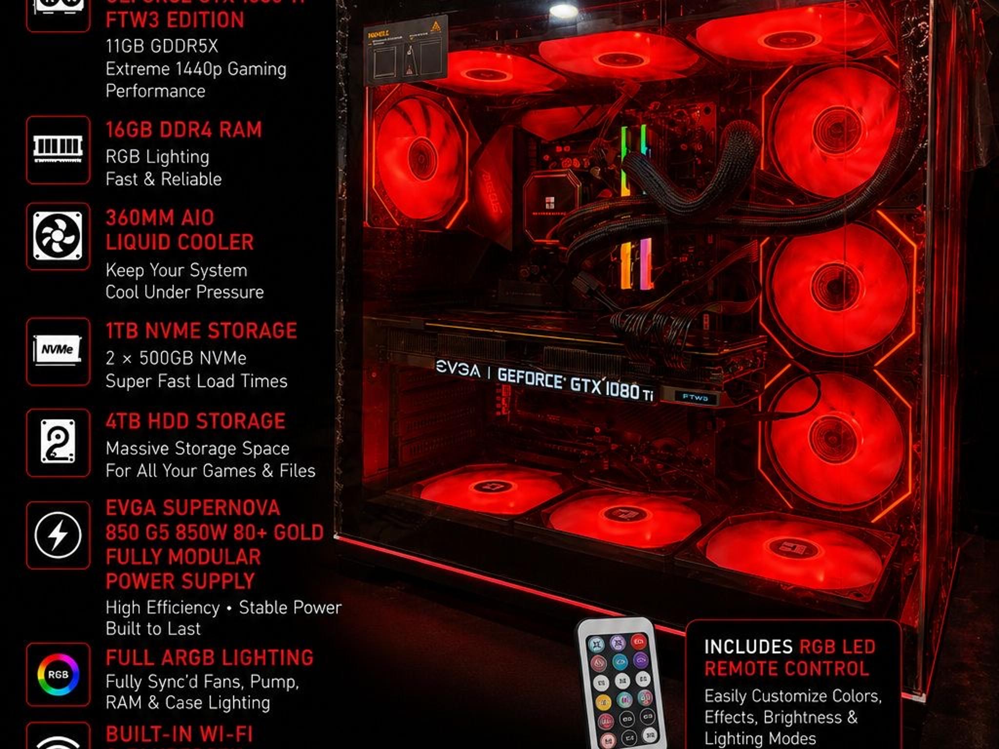 Gaming PC Ryzen 7 5700G GTX 1080 Ti FTW3 11GB 16GB RGB 5TB Storage WiFi Win11