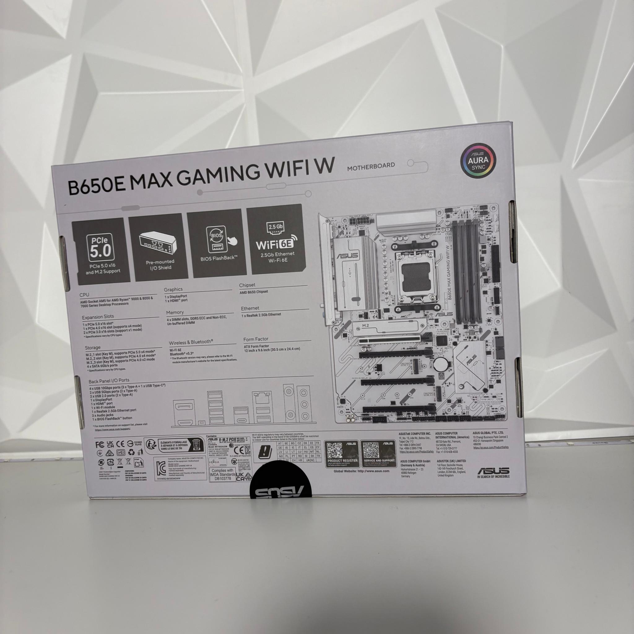 BNIB ASUS B650E Max Gaming Wi-Fi White AM5 Motherboard for Ryzen 7000, 8000 and 9000 Series CPUs