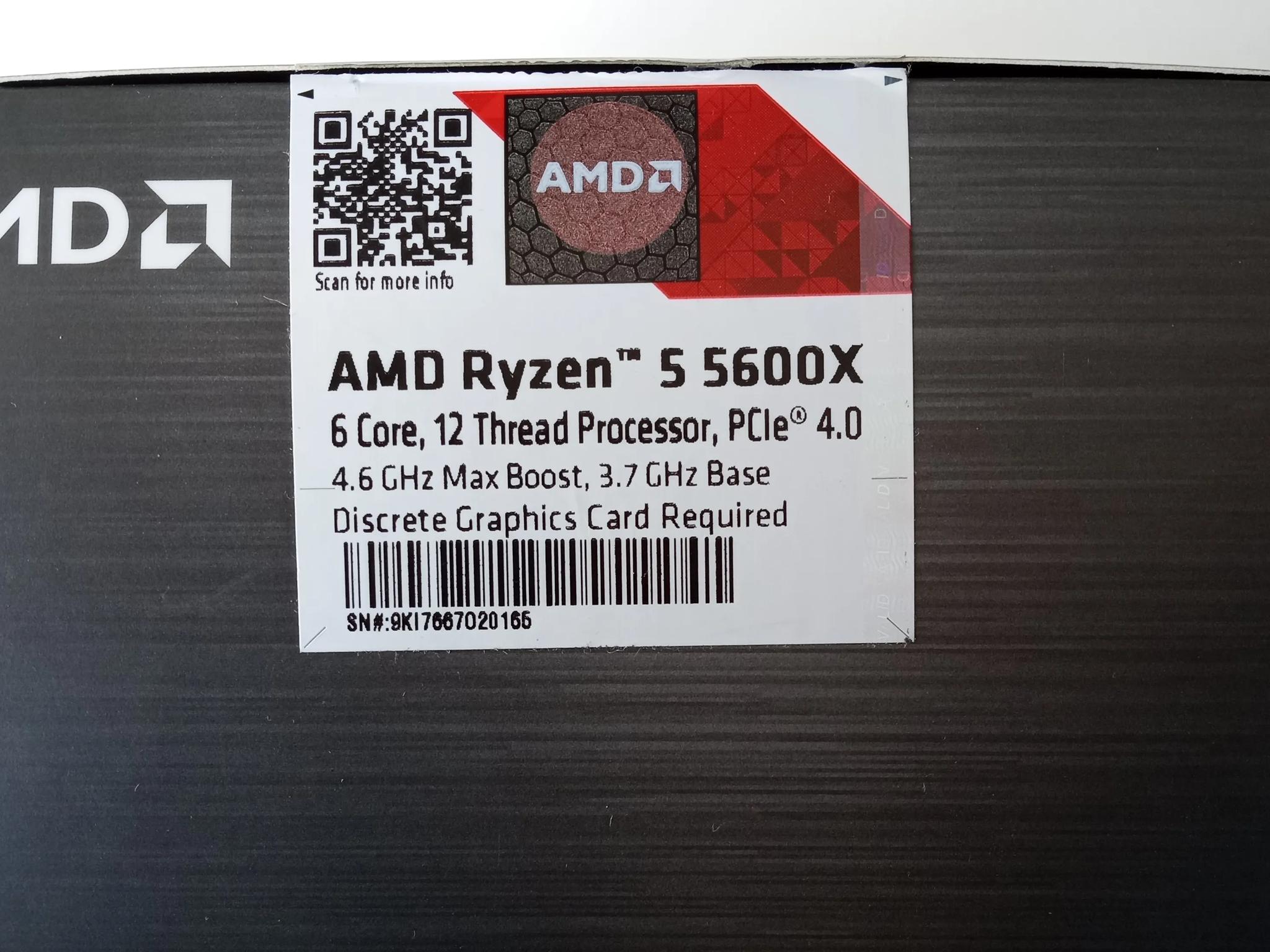 AMD Ryzen 5 5600X 6-core, 12-Thread Unlocked Desktop Processor with Wraith Stealth Cooler